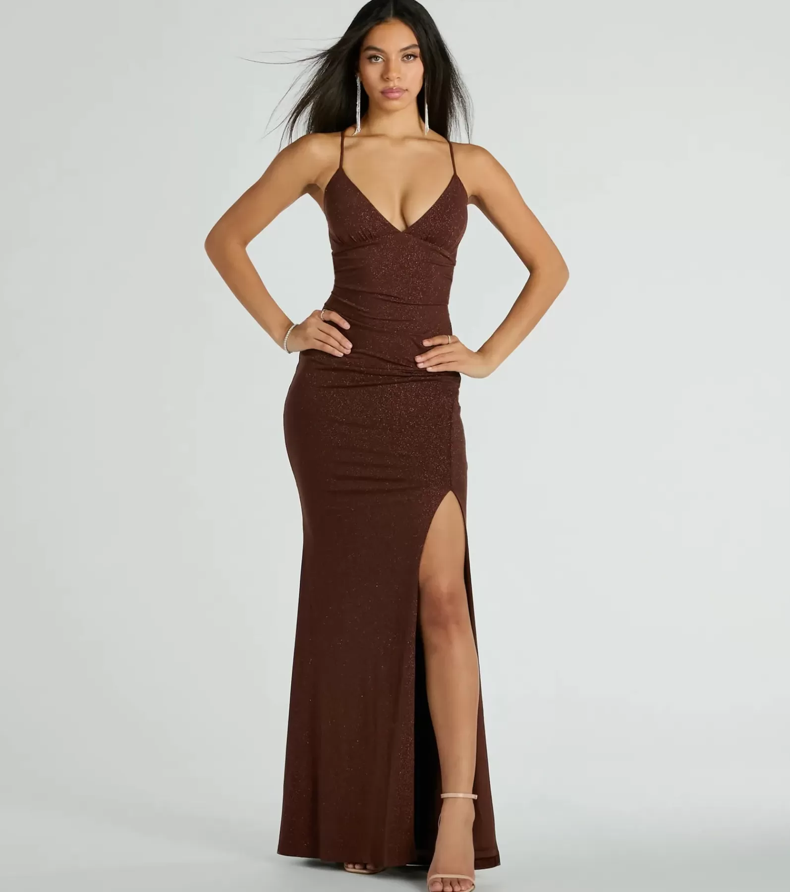 Windsor Long Dresses | Formal Dresses*Eliana Lace-Up Mermaid Glitter Knit Formal Dress