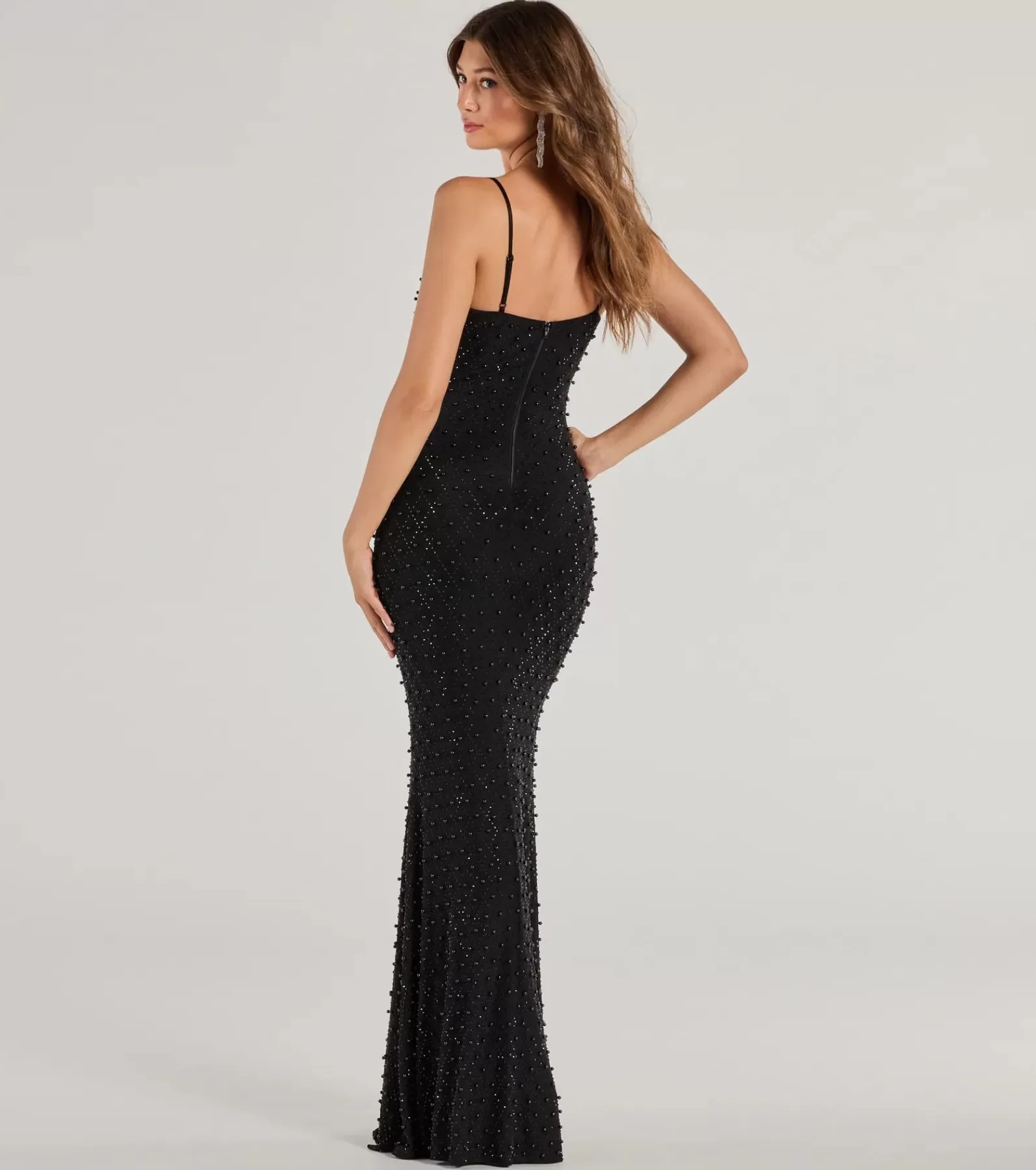 Windsor Black Tie Wedding Guest Dresses | Long Dresses*Elliot Rhinestone And Pearl Mesh Mermaid Dress