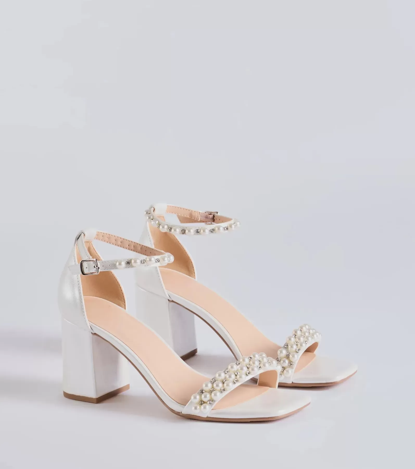 Windsor Sandals | Heels*Endless Luxe Faux Pearl And Rhinestone Block Heels