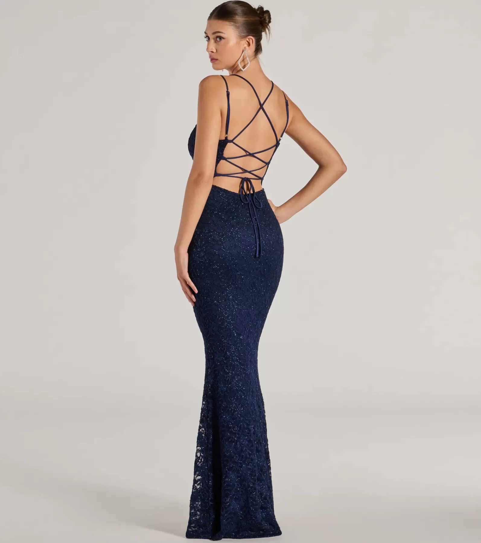 Windsor Blue Bridesmaid Dresses | Long Dresses*Esme Glitter Lace Strappy Back Mermaid Dress