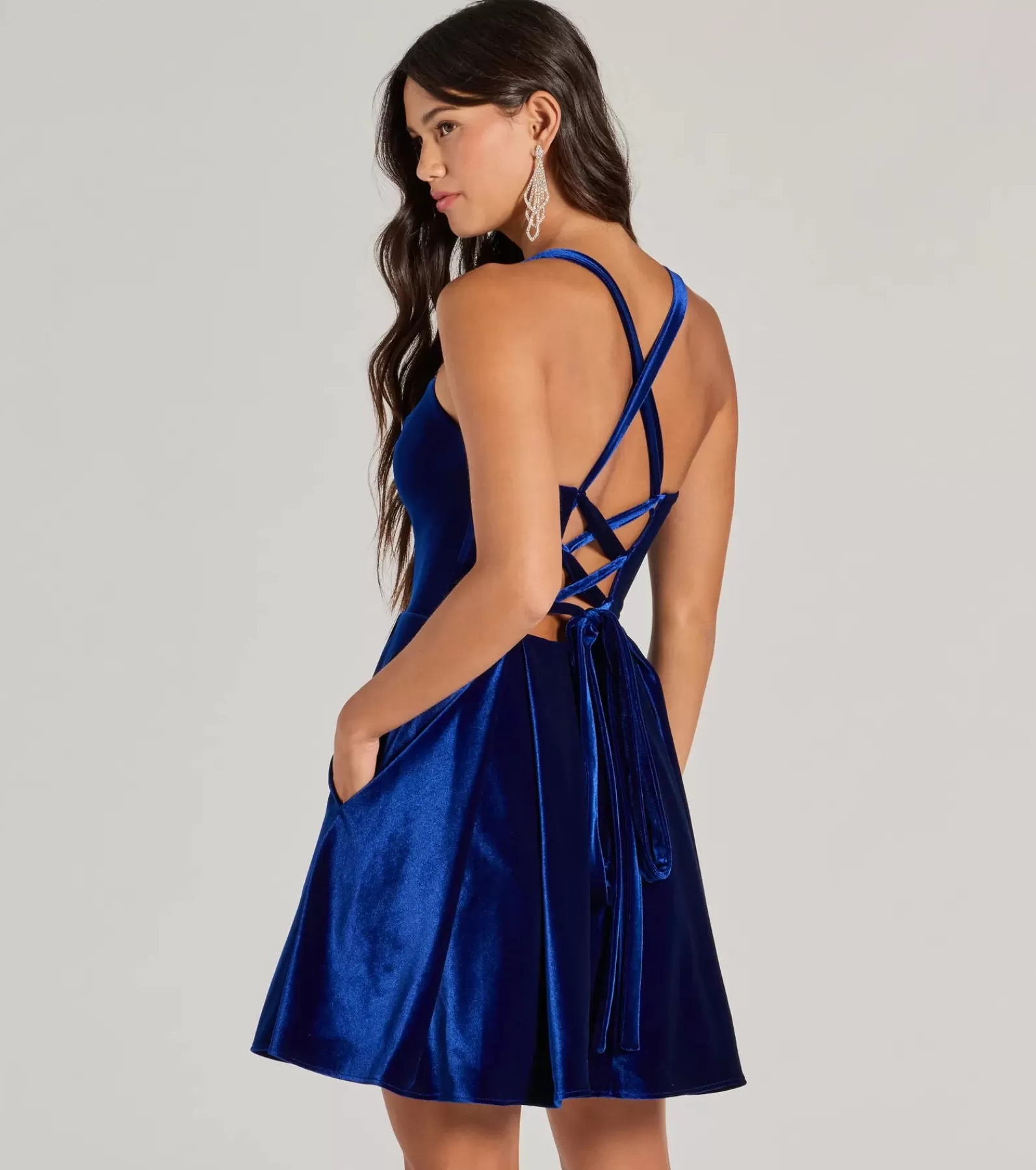 Windsor Velvet Holiday Dresses | Skater Dresses*Eva Lace-Up Velvet Skater Party Dress