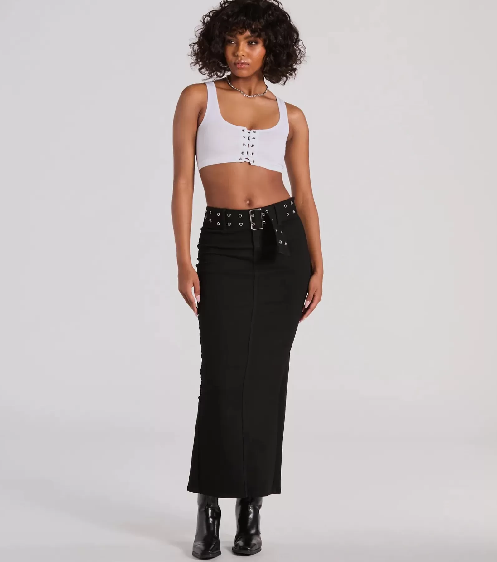 Windsor Black Skirts | Denim Skirts*Exceptionally Cool High-Rise Belted Denim Maxi Skirt