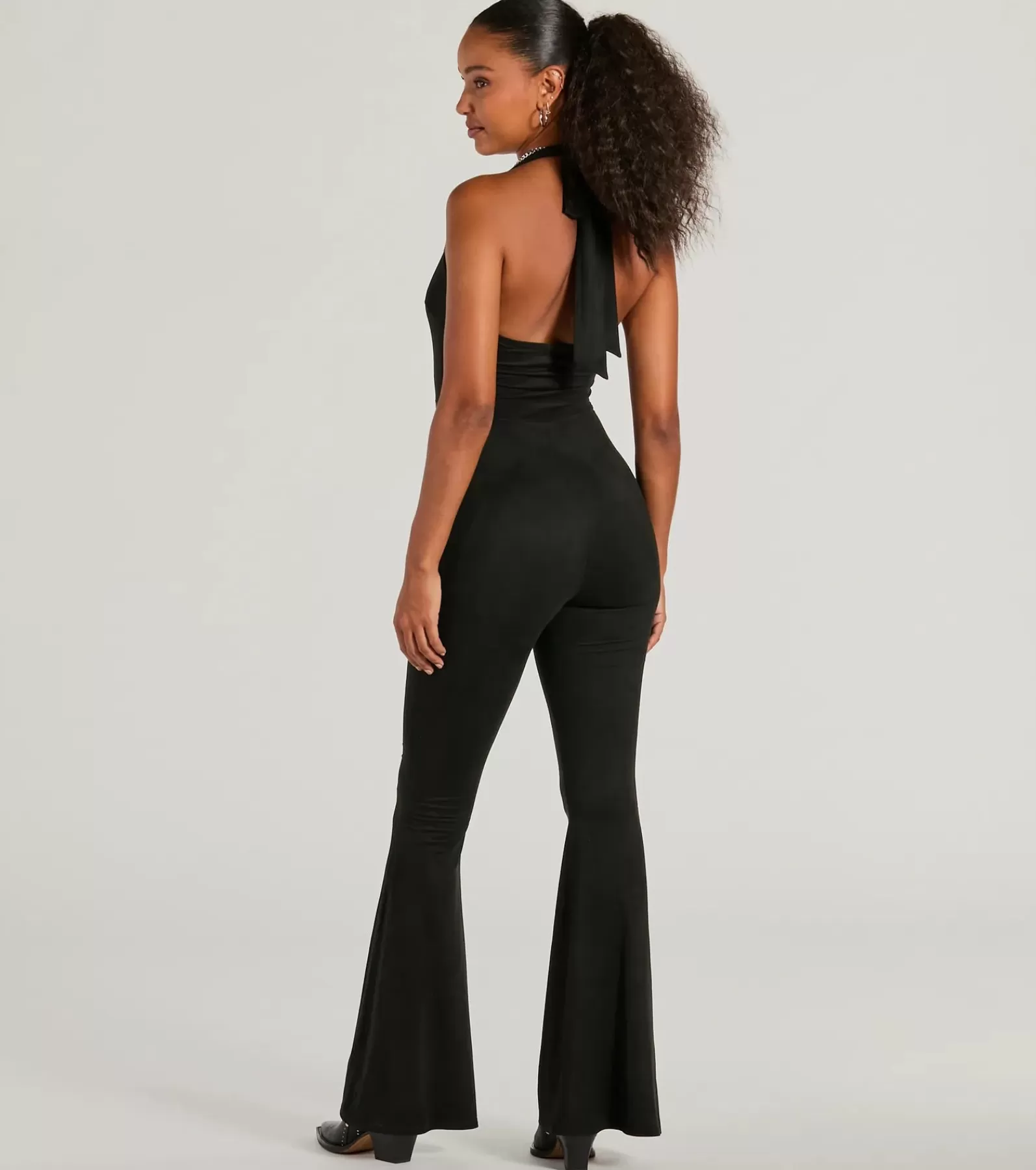 Windsor Black Pants | Faux Leather & Suede Bottoms*Eyes On Me Lace-Up Flare Faux Suede Jumpsuit