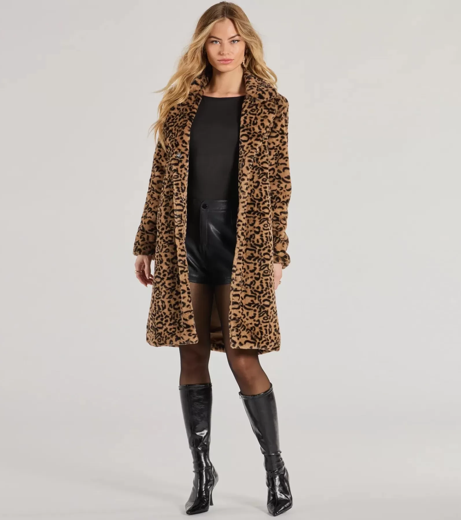 Windsor Coats*Fabulous Flair Leopard Faux Fur Trench Coat
