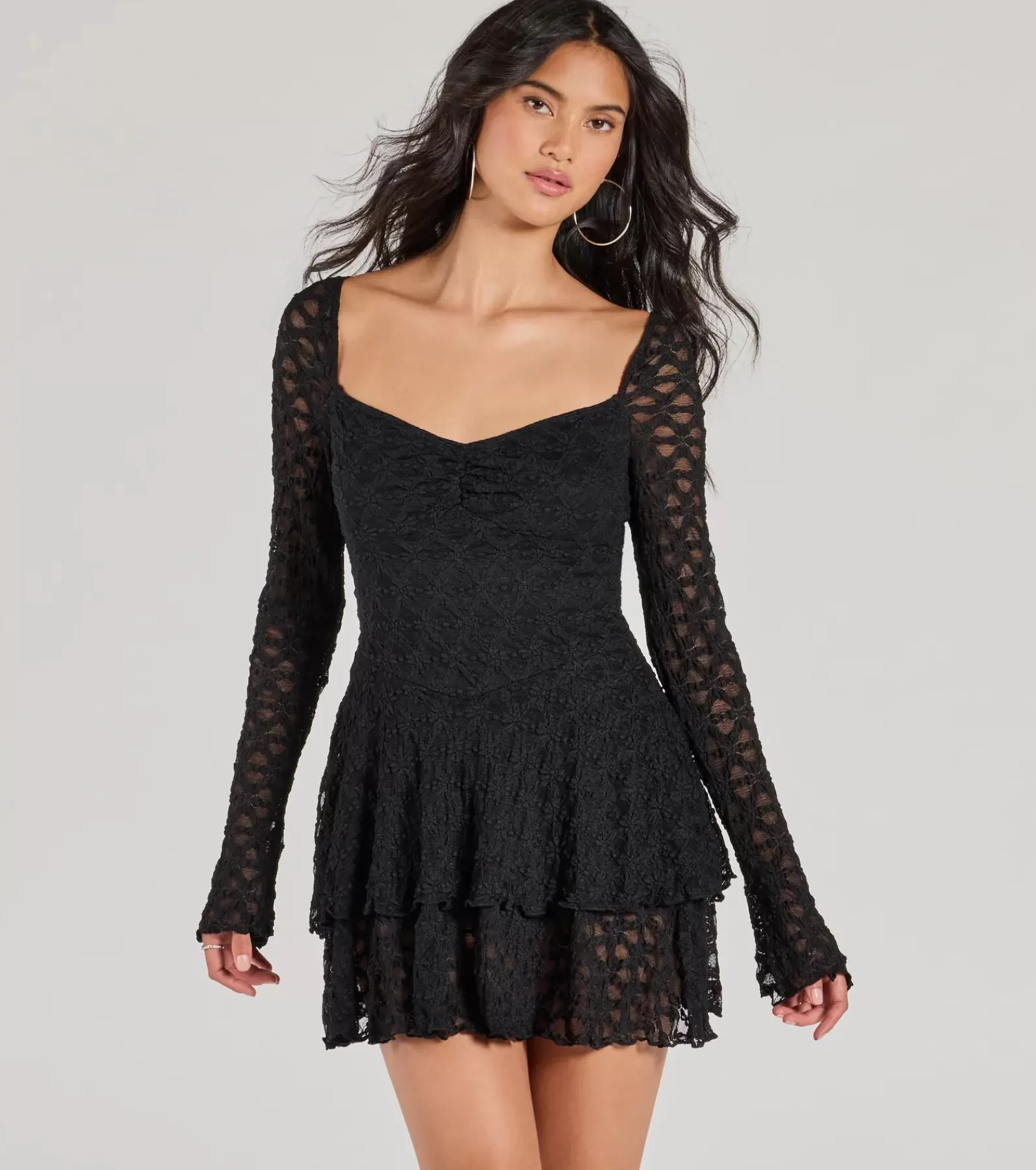 Windsor All Jumpsuits & Rompers | Shorts*Feel The Romance Long Sleeve Lace Skater Romper