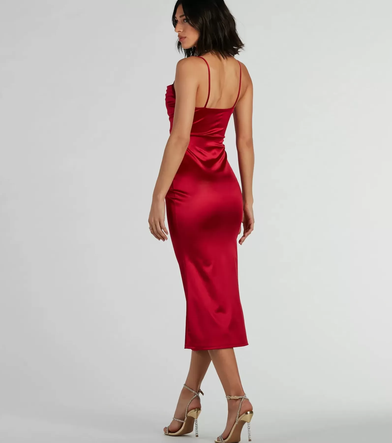 Windsor Satin Bridesmaid Dresses | Red Bridesmaid Dresses*Feeling Luxurious A-Line Satin Midi Dress