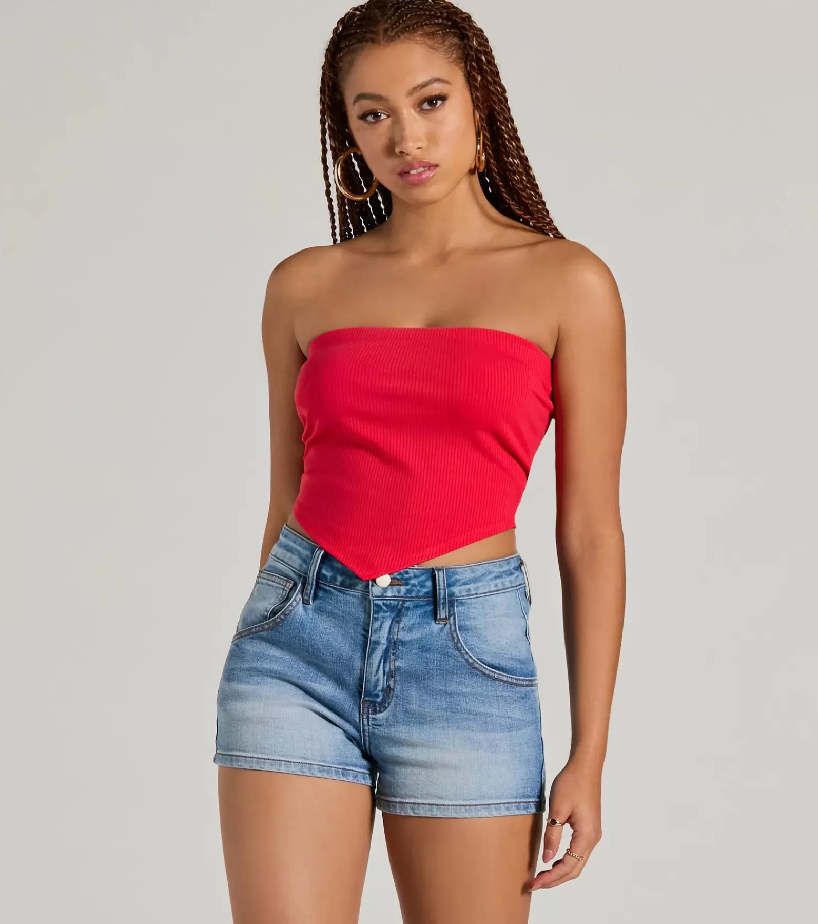 Windsor Basic Tops*Flirty Focus Strapless Rib Knit Tube Crop Top