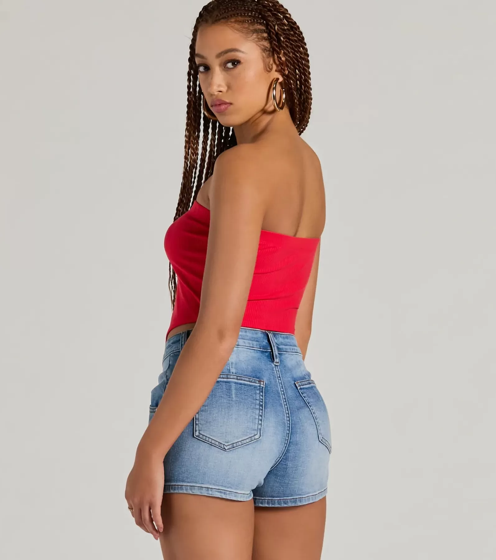 Windsor Basic Tops*Flirty Focus Strapless Rib Knit Tube Crop Top