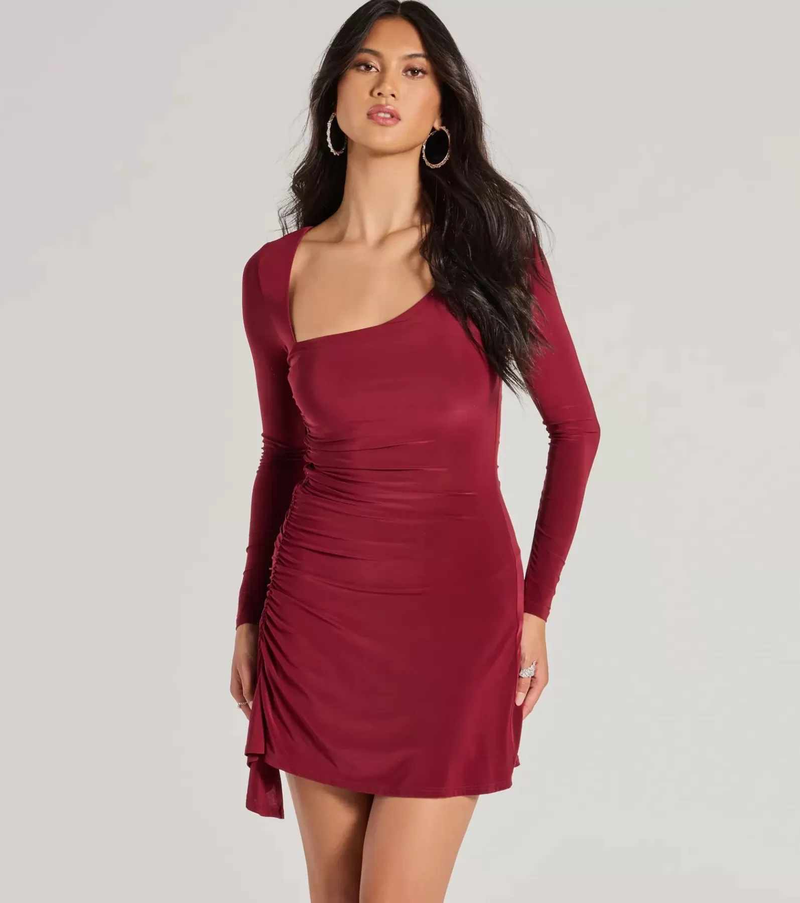 Windsor Long Sleeve Holiday Dresses | Mini Holiday Dresses*Flirty Vibe Long Sleeve Asymmetric Mini Dress