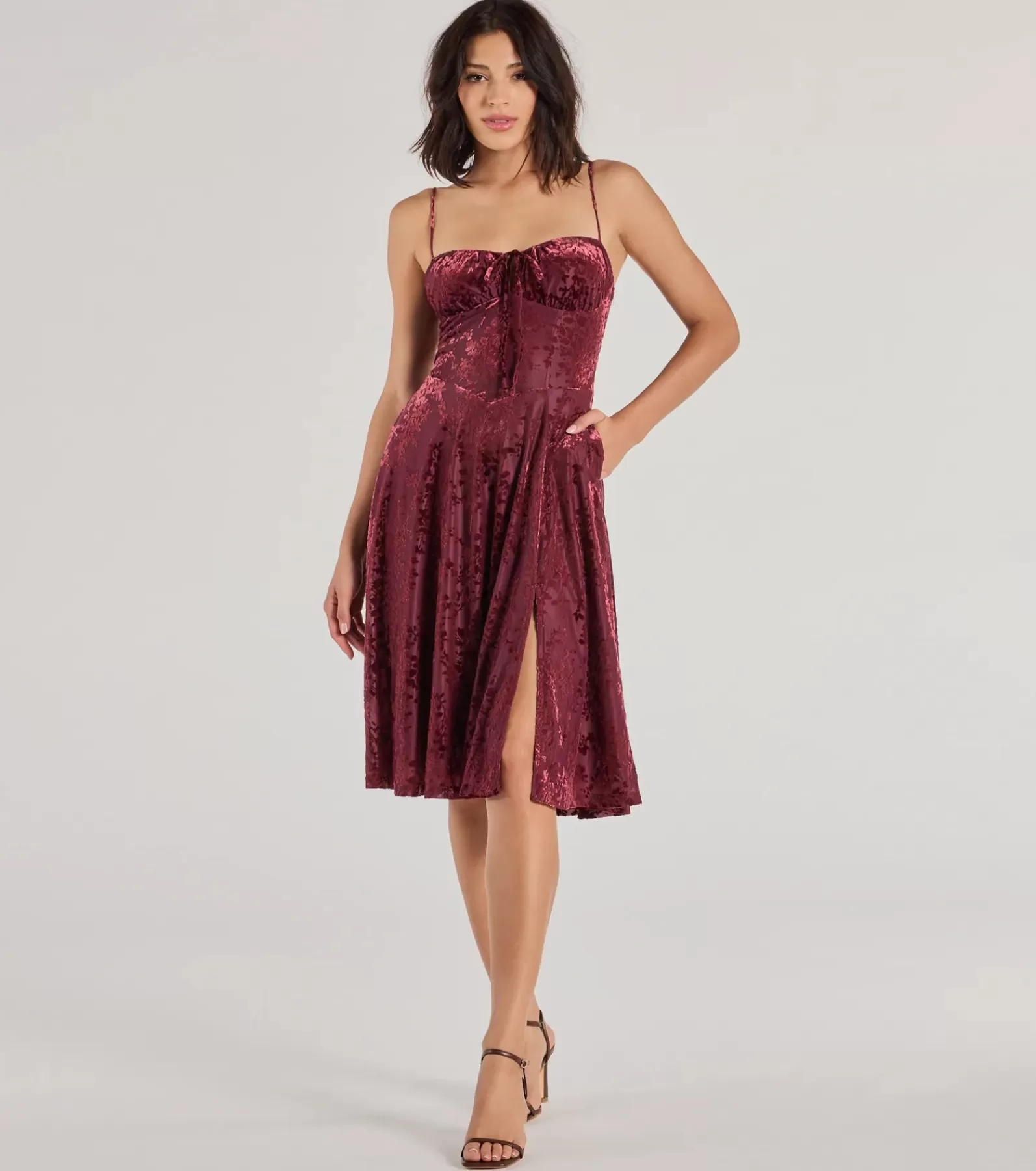 Windsor Wedding Outfits | Midi Holiday Dresses*Floral Beauty Velvet Flocked Mesh Midi Dress