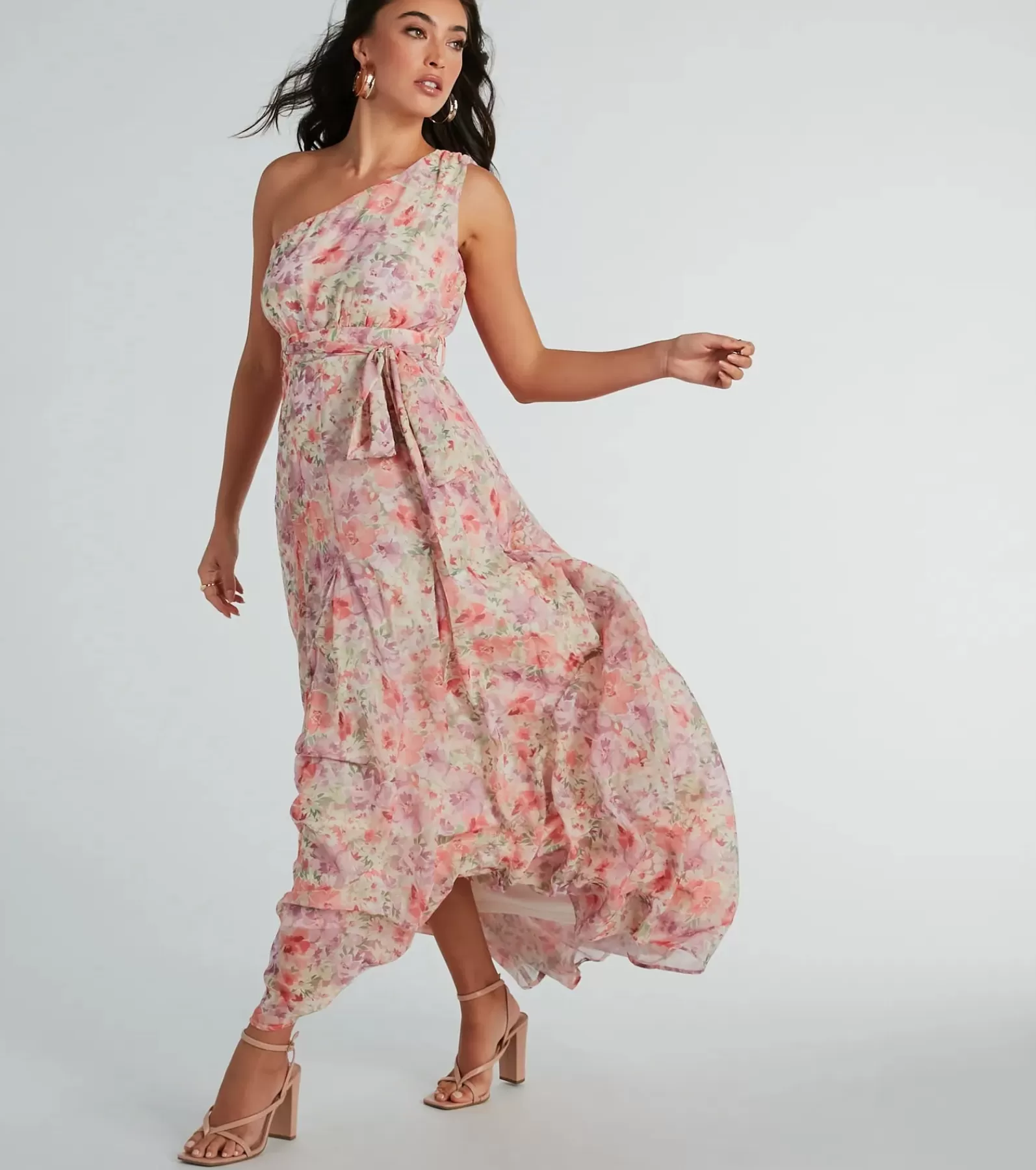 Windsor Country Wedding Guest Dresses | Beach Wedding Guest Dresses*Floral Perfection One-Shoulder Chiffon Maxi Dress