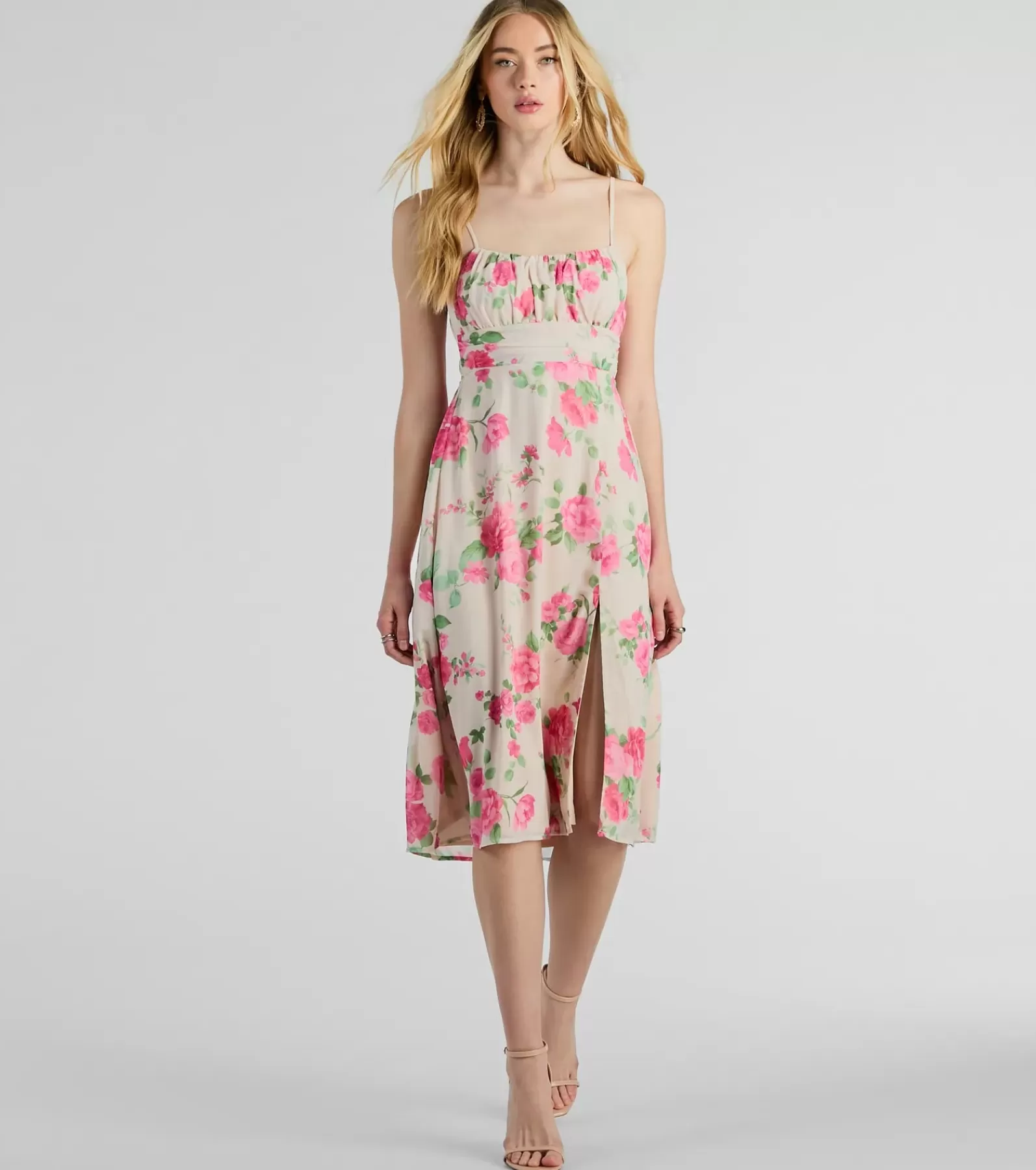 Windsor Country Wedding Guest Dresses | Midi Dresses*Garden Of Romance Tie Back Rose Floral A-Line Dress