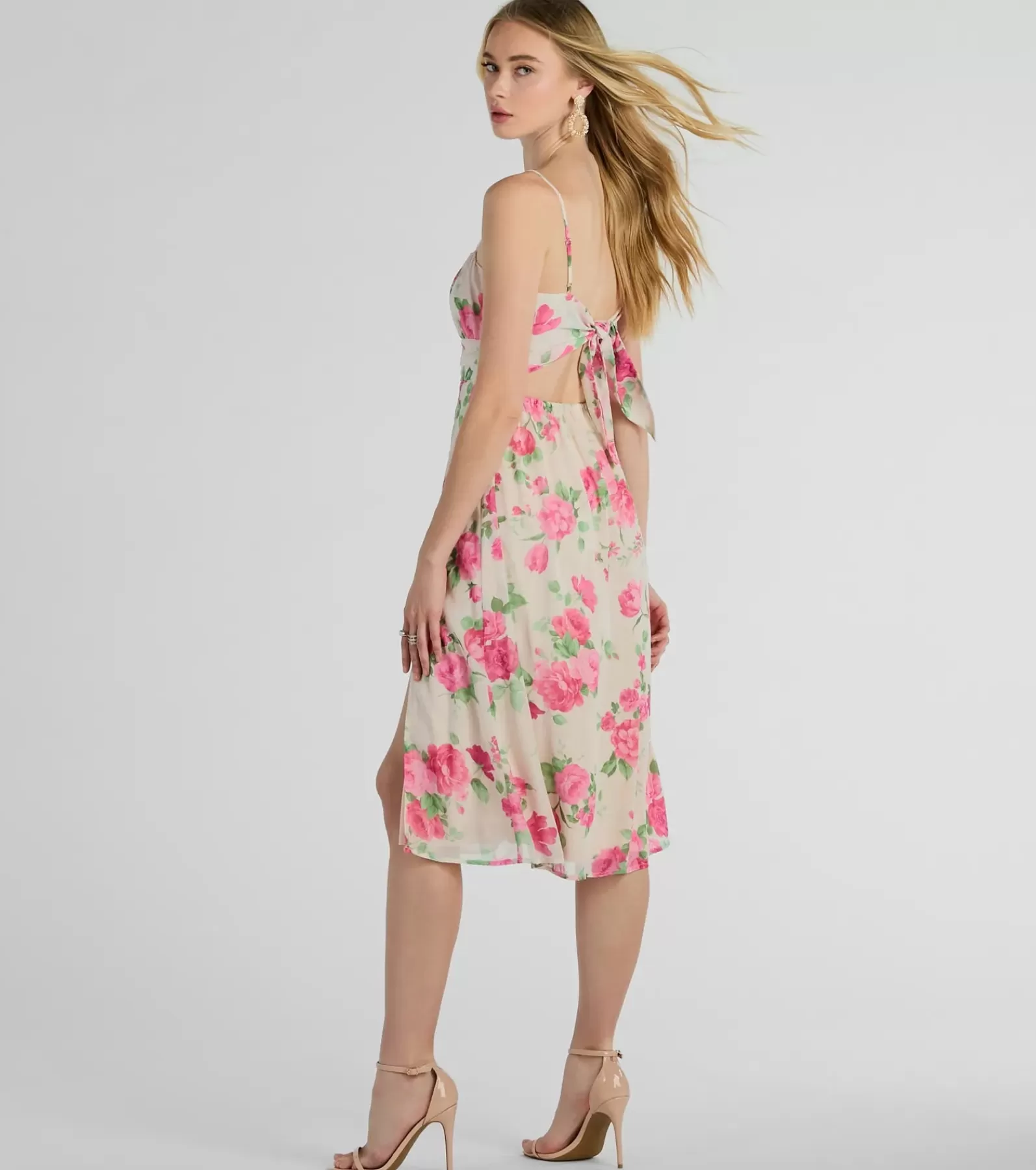 Windsor Country Wedding Guest Dresses | Midi Dresses*Garden Of Romance Tie Back Rose Floral A-Line Dress