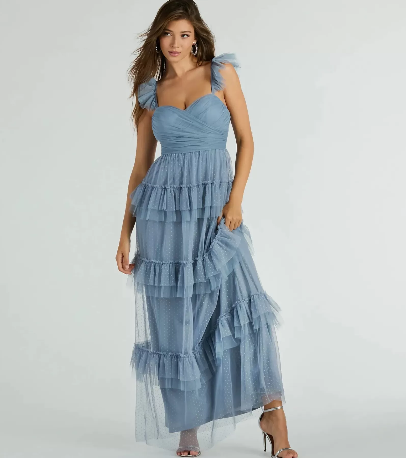 Windsor Blue Bridesmaid Dresses*Gillian Sleeveless Ruffled A-Line Tulle Formal Dress