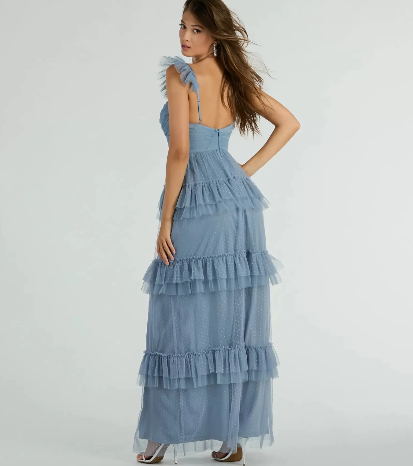 Windsor Blue Bridesmaid Dresses*Gillian Sleeveless Ruffled A-Line Tulle Formal Dress