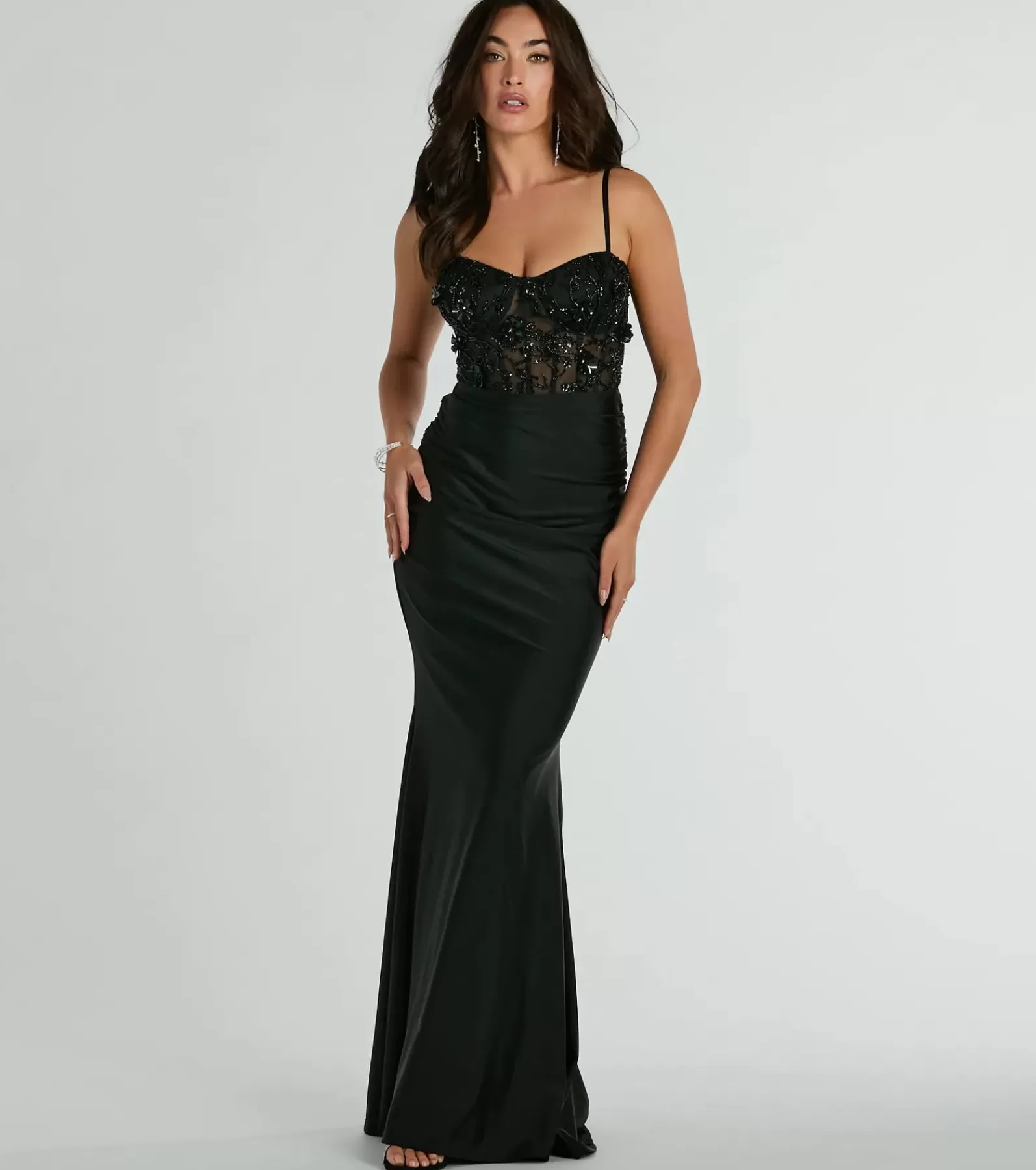 Windsor Wedding Outfits | Long Dresses*Gina Beaded Floral Bustier Lace Up Mermaid Formal Dress