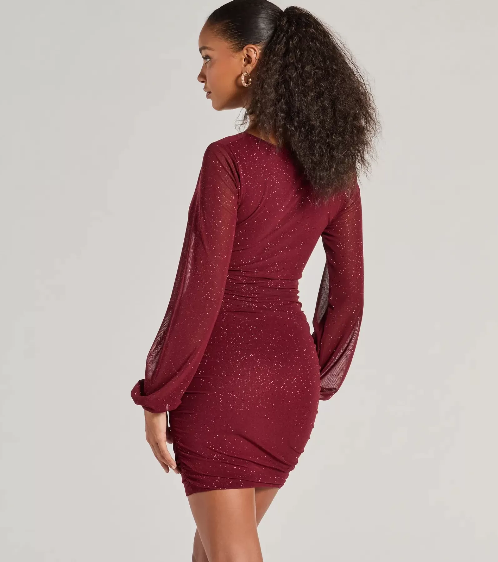 Windsor Long Sleeve Nye Dresses | Glitter Nye Dresses*Glam Energy Glitter Mesh Cutout Mini Dress