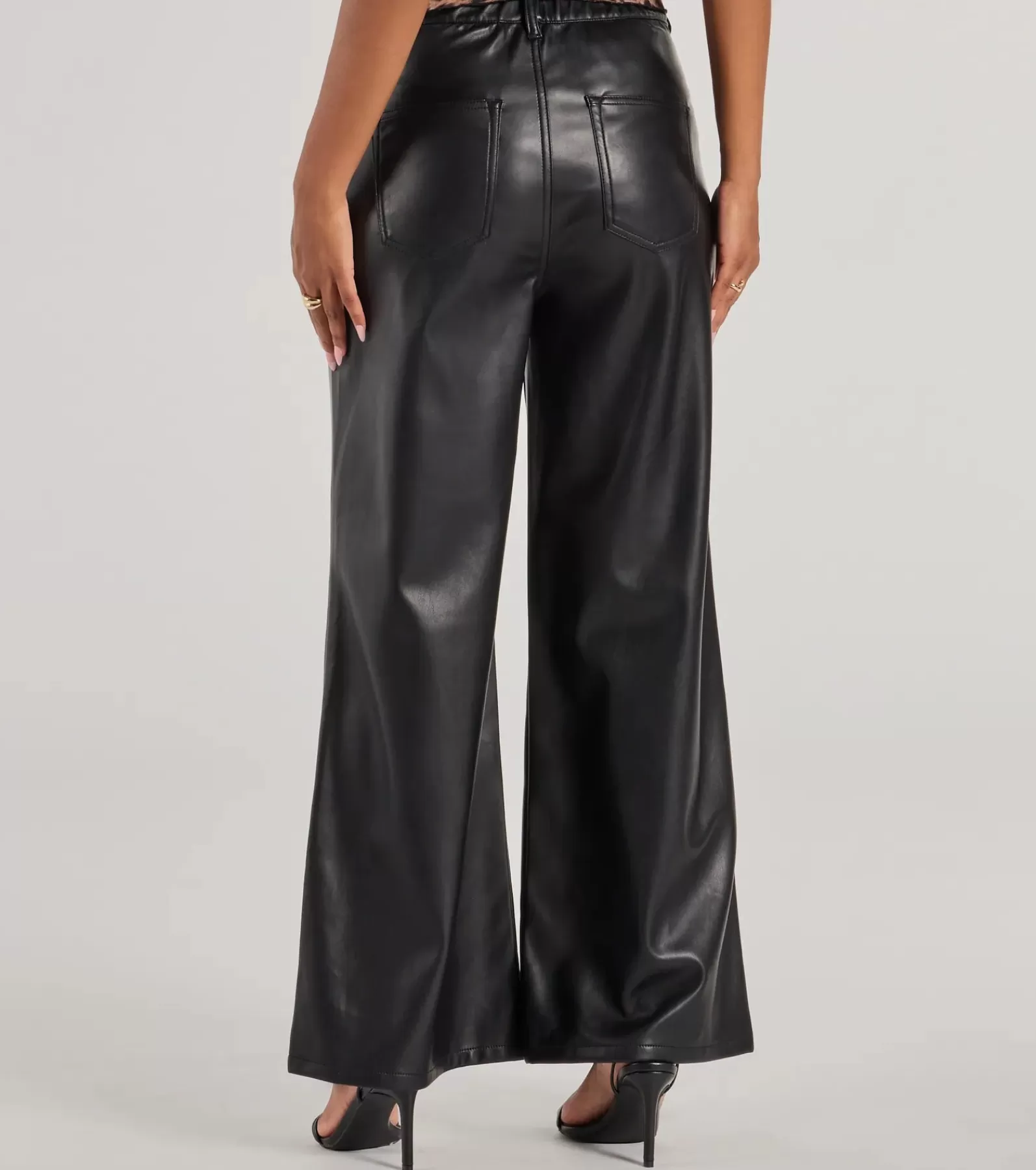 Windsor Black Pants | Faux Leather & Suede Bottoms*Glam In Motion Faux Leather Wide-Leg Pants