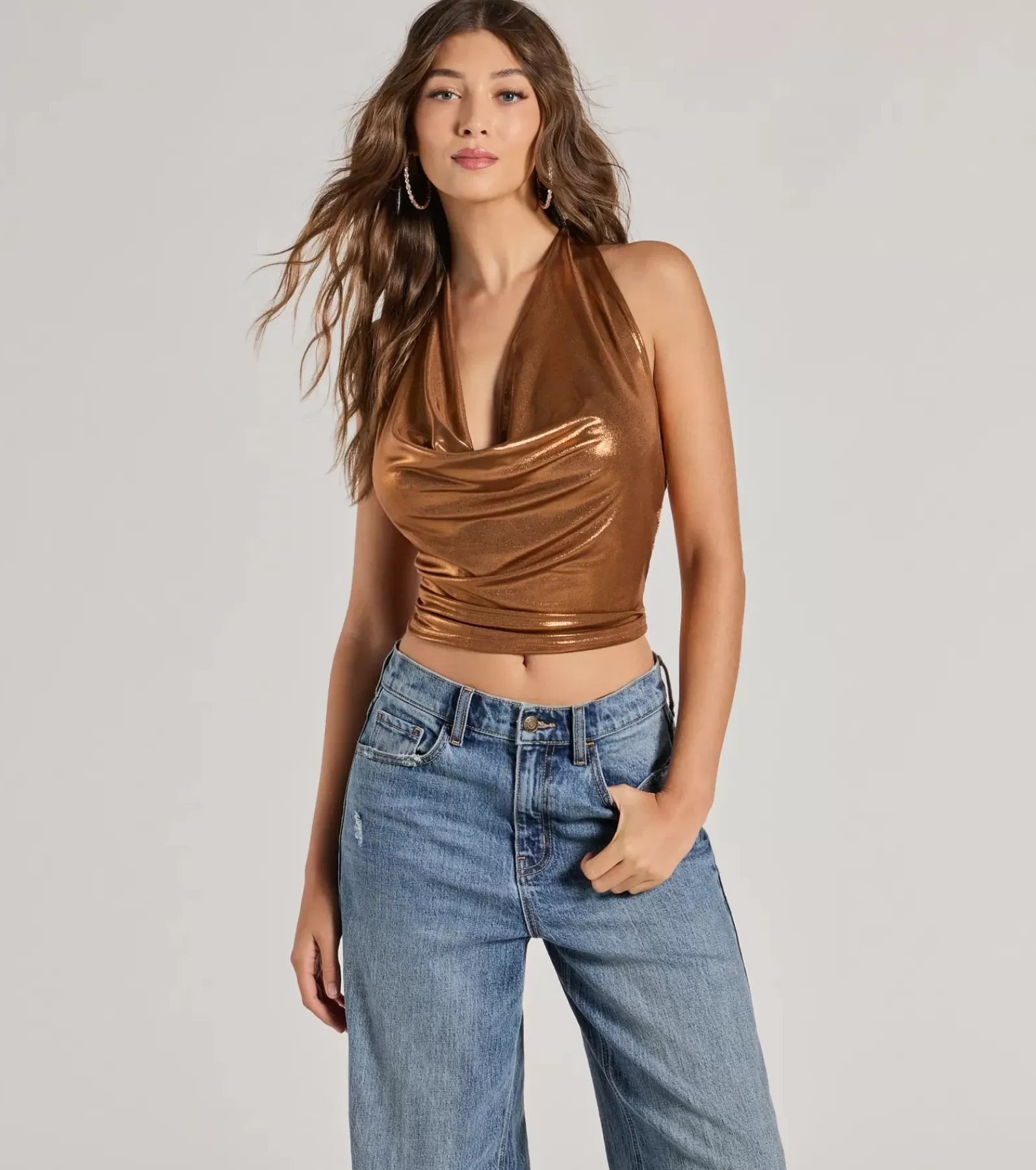 Windsor Nye Outfits | Going-Out Tops*Glam Trendsetter Metallic Knit Halter Top