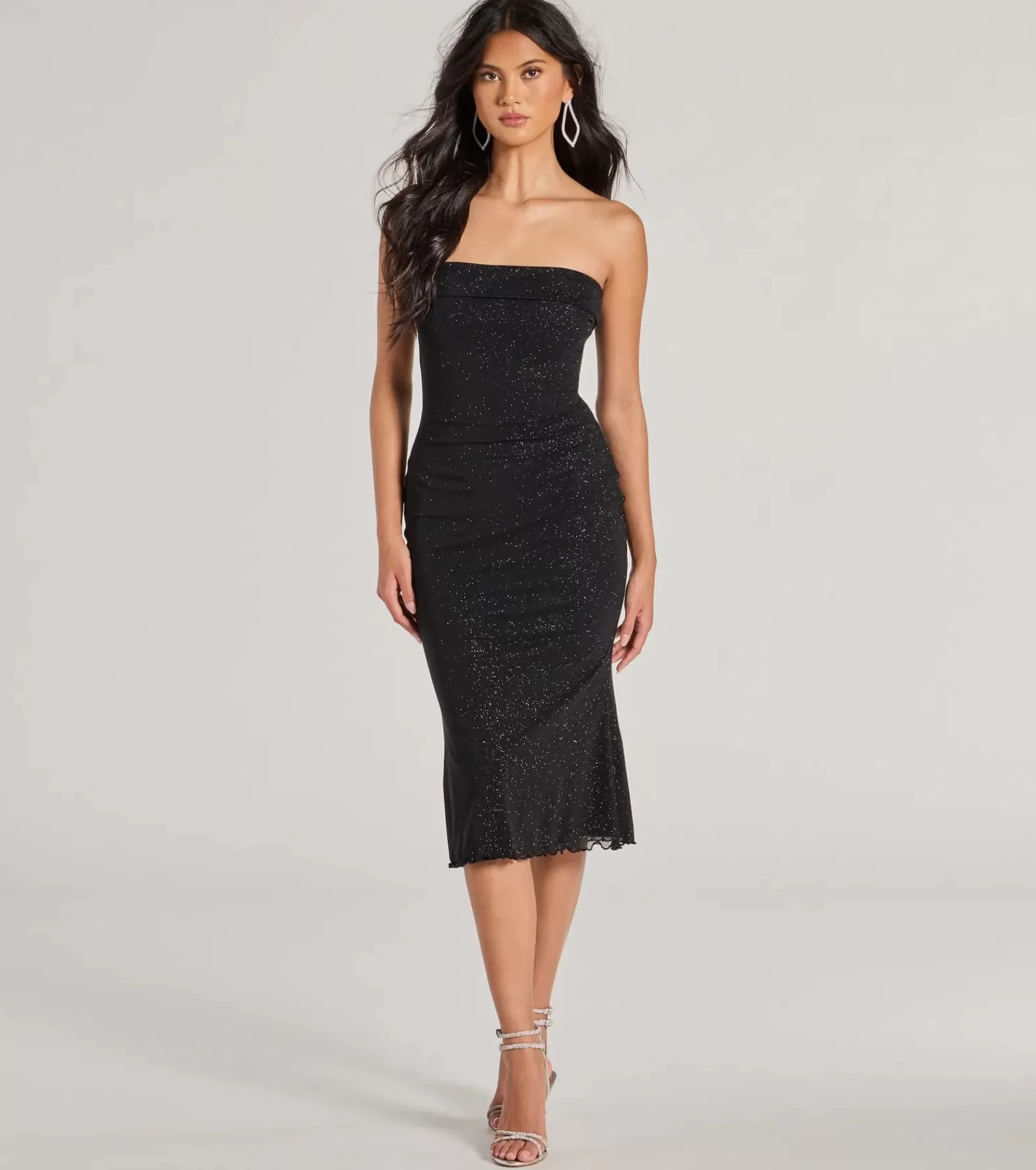 Windsor Glitter Nye Dresses | Wedding Outfits*Glimmering Chic Glitter Mesh Strapless Midi Dress