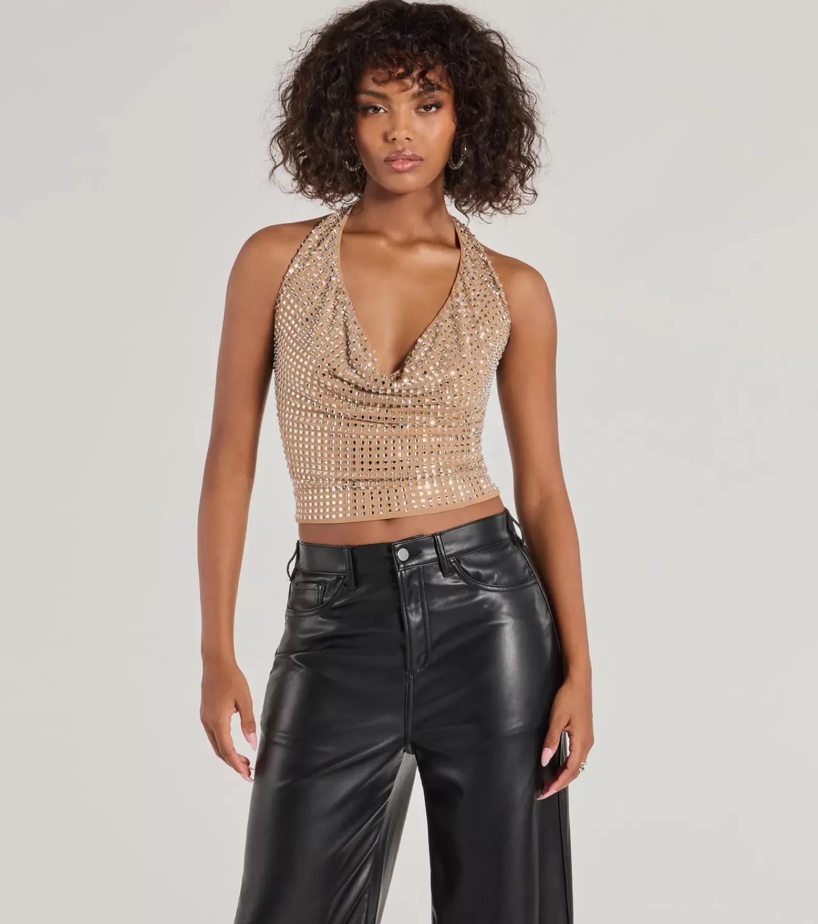 Windsor Nye Outfits | Going-Out Tops*Glitzy Chic Cropped Rhinestone Halter Top