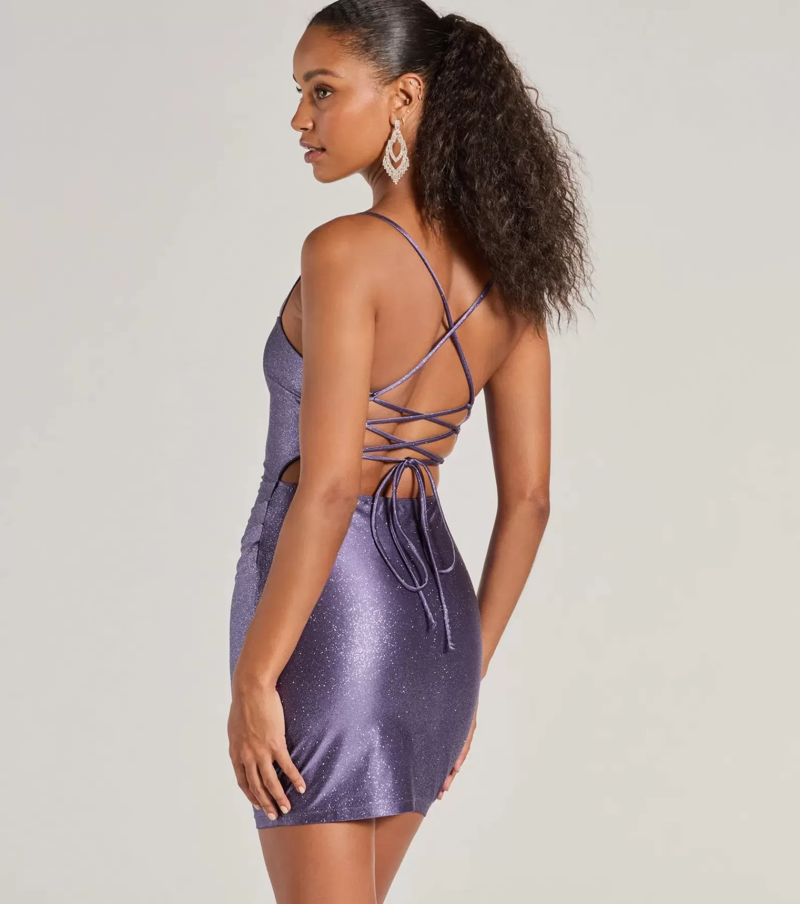 Windsor Glitter Nye Dresses | Satin Nye Dresses*Glitzy Mood Glitter Satin Lace-Up Mini Dress