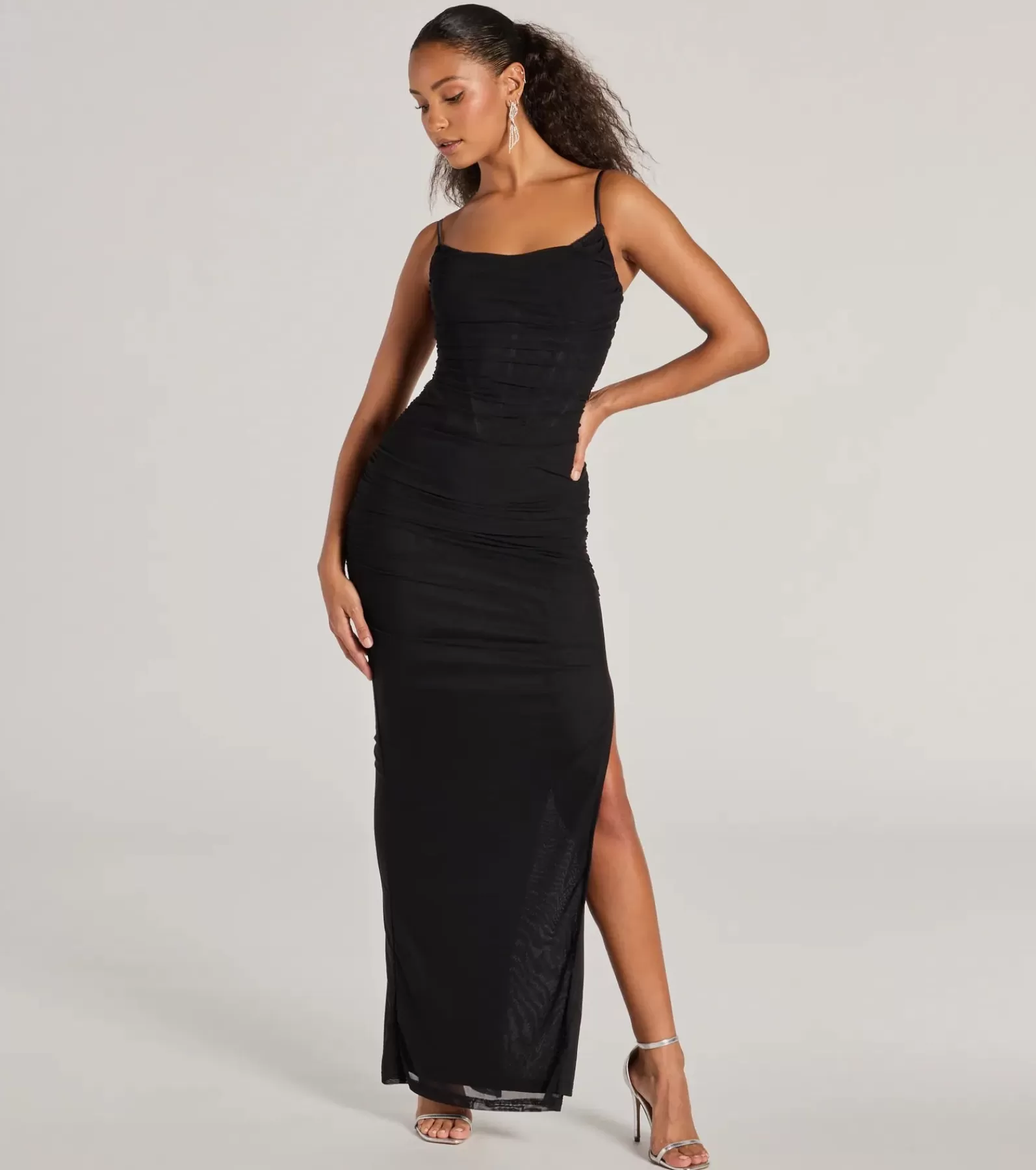 Windsor Black Bridesmaid Dresses | Corset Dresses*Gloria V-Neck Lace Corset Slim Mesh Formal Dress