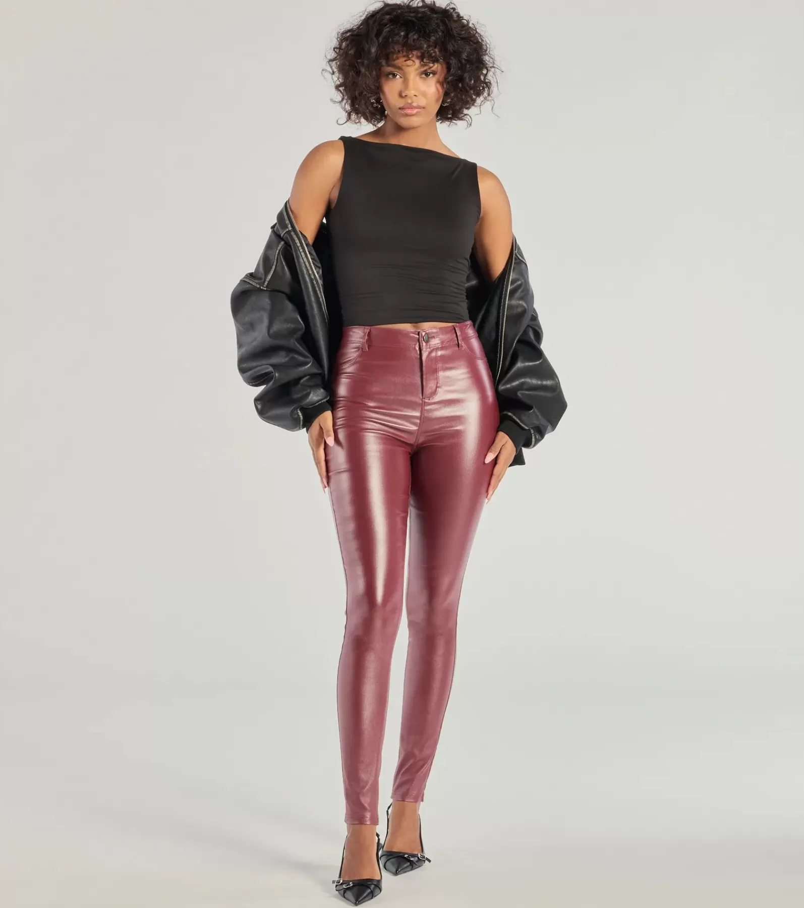 Windsor Faux Leather & Suede Bottoms | Pants*Glossy Glam Coated Faux Leather Skinny Pants