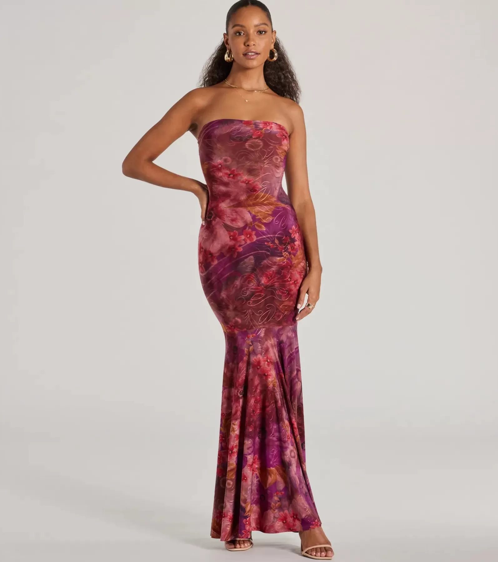 Windsor Beach Wedding Guest Dresses | Maxi Dresses*Gorgeous Aura Strapless Floral Tie-Dye Maxi Dress