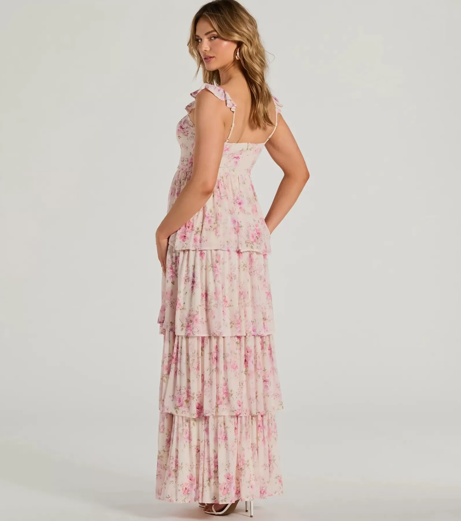 Windsor Pink Bridesmaid Dresses | Maxi Dresses*Gwen Sweetheart Ruffle Floral A-Line Formal Dress