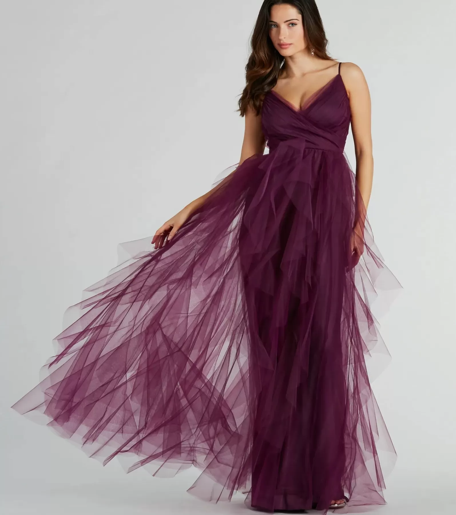 Windsor Purple Bridesmaid Dresses | Country Wedding Guest Dresses*Hadley V-Neck Ruffled A-Line Tulle Formal Dress