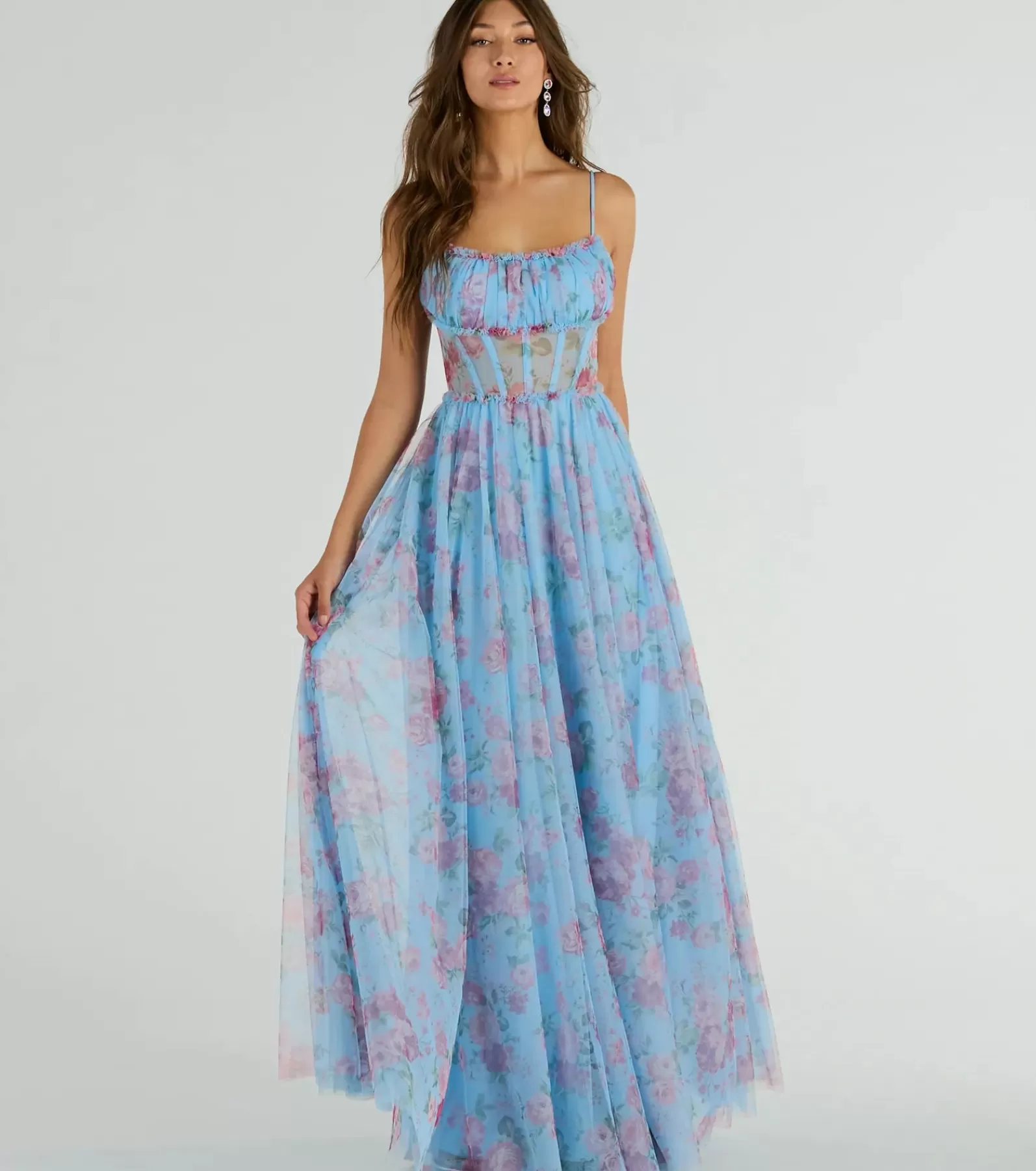 Windsor Blue Bridesmaid Dresses | Country Wedding Guest Dresses*Haylie Corset A-Line Floral Tulle Formal Dress