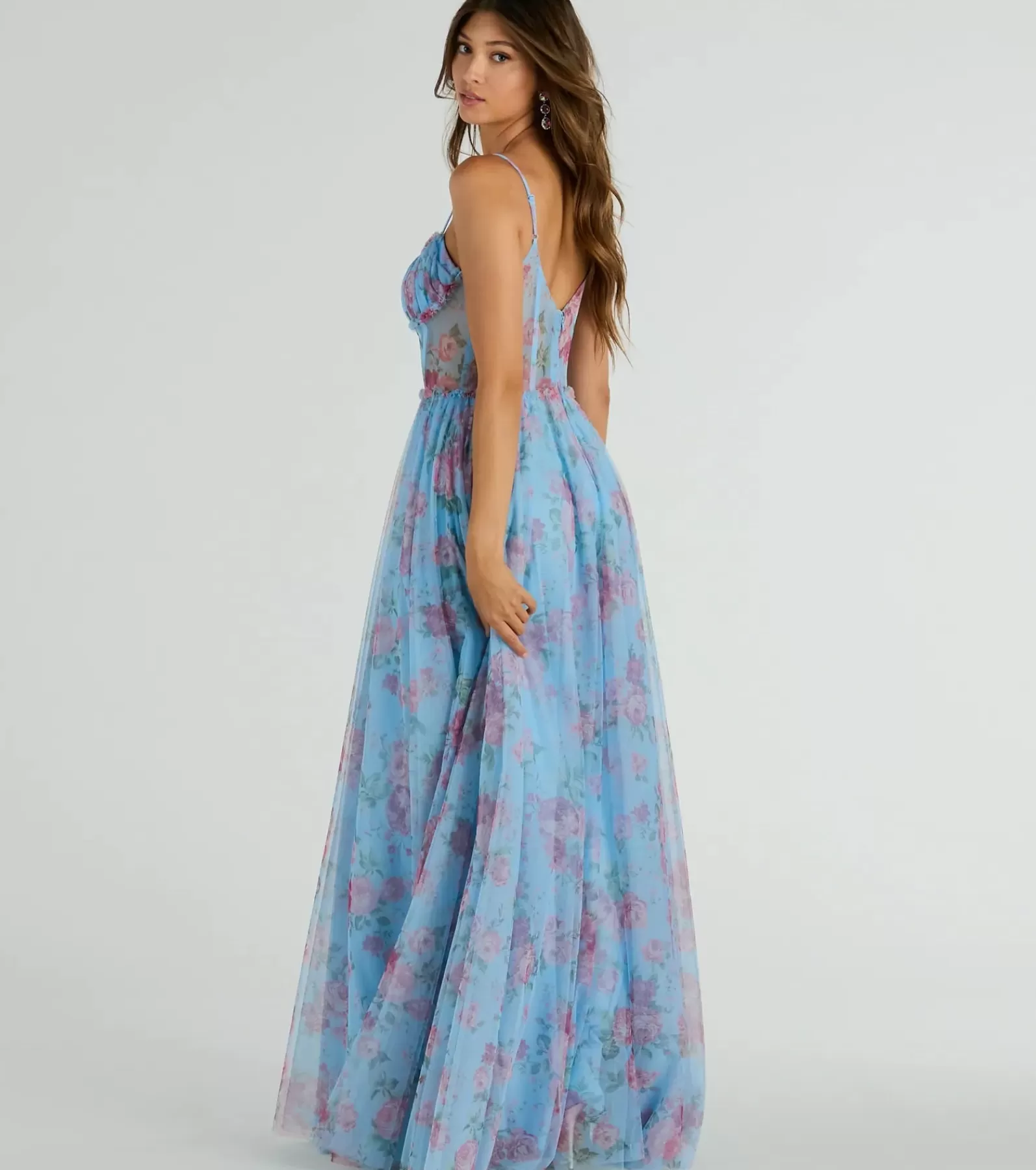 Windsor Blue Bridesmaid Dresses | Country Wedding Guest Dresses*Haylie Corset A-Line Floral Tulle Formal Dress