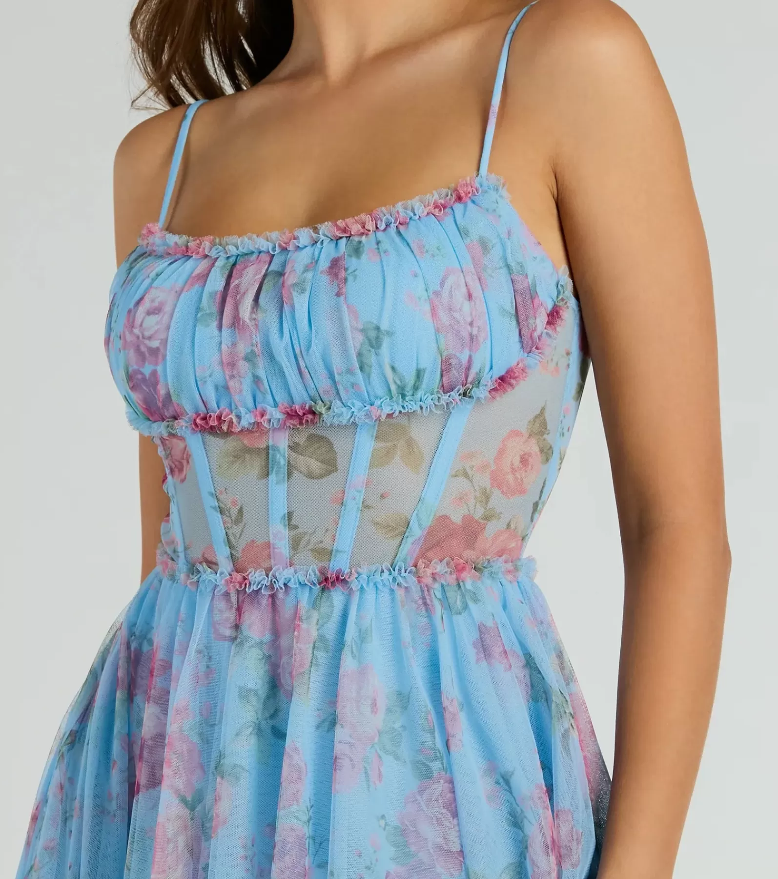 Windsor Blue Bridesmaid Dresses | Country Wedding Guest Dresses*Haylie Corset A-Line Floral Tulle Formal Dress