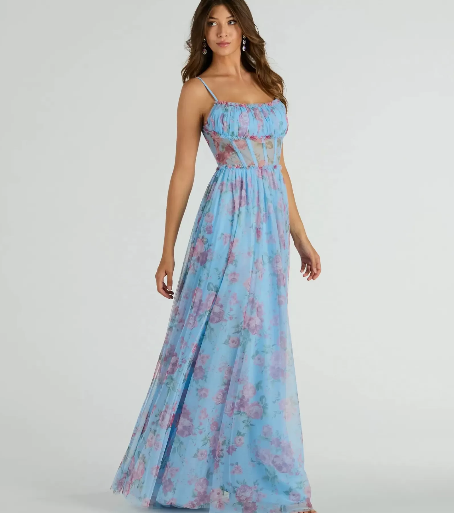 Windsor Blue Bridesmaid Dresses | Country Wedding Guest Dresses*Haylie Corset A-Line Floral Tulle Formal Dress
