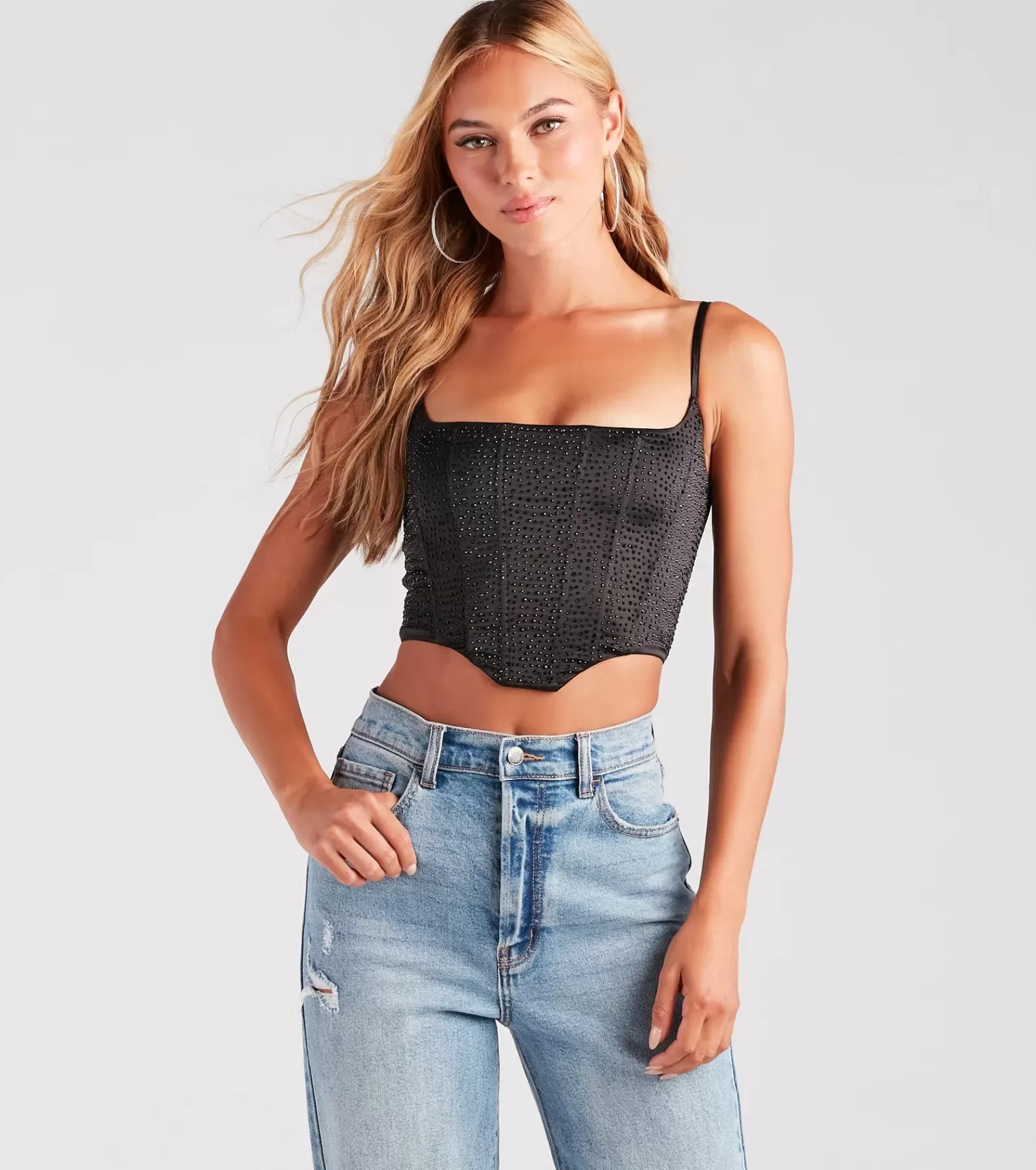 Windsor Going-Out Tops | Corset & Bustier Tops*Heat Of The Moment Rhinestone Satin Corset Top