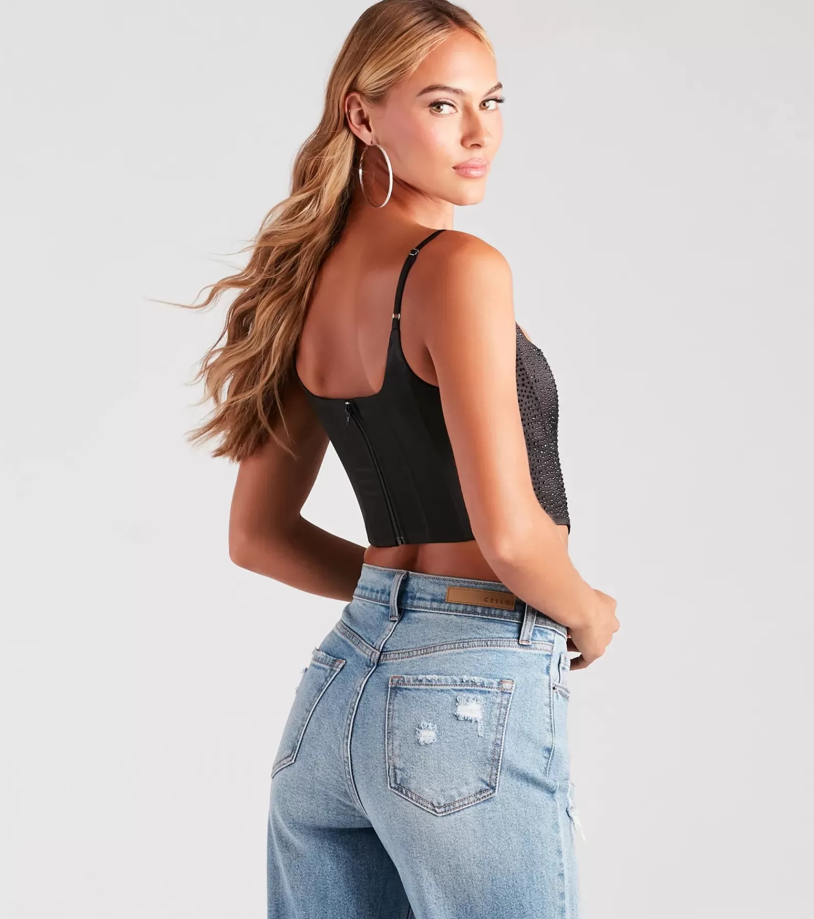 Windsor Going-Out Tops | Corset & Bustier Tops*Heat Of The Moment Rhinestone Satin Corset Top