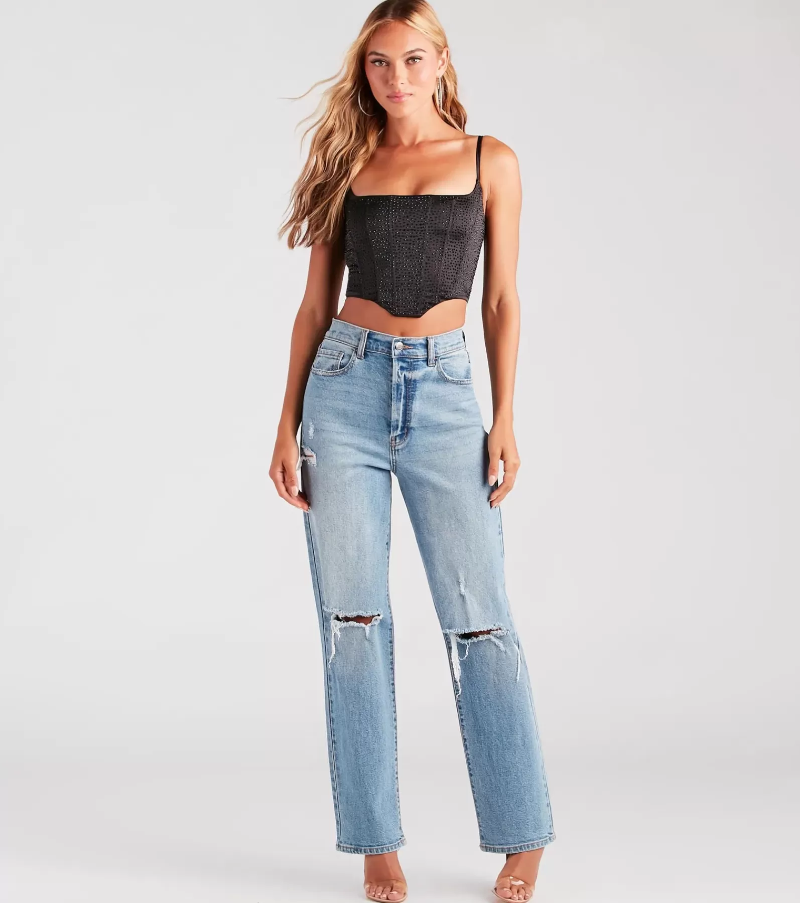 Windsor Going-Out Tops | Corset & Bustier Tops*Heat Of The Moment Rhinestone Satin Corset Top