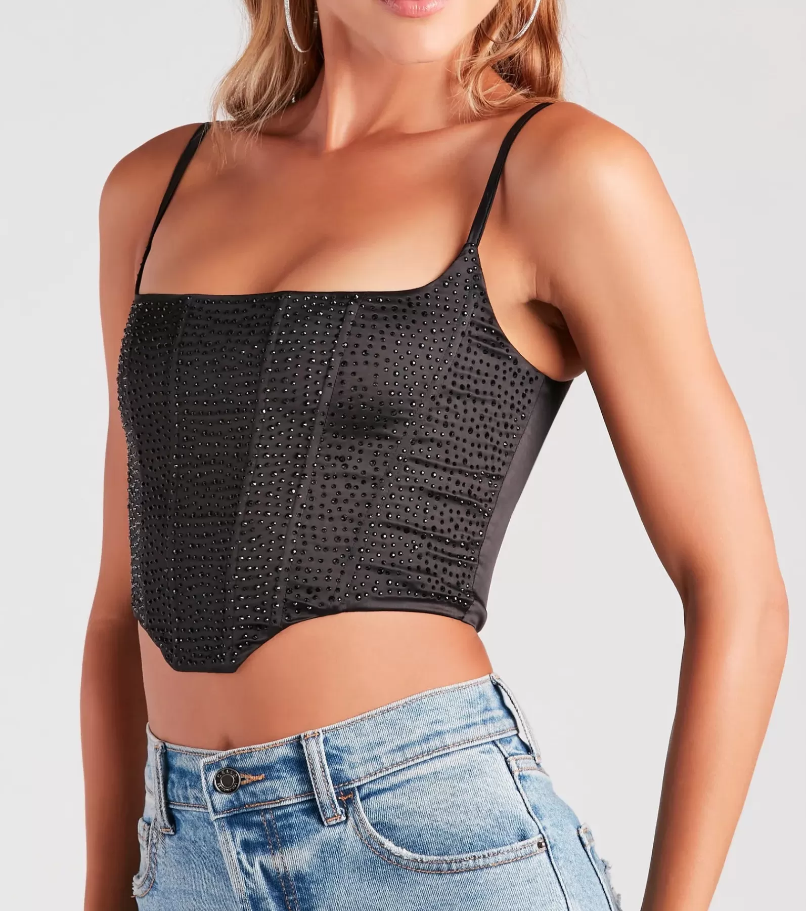 Windsor Going-Out Tops | Corset & Bustier Tops*Heat Of The Moment Rhinestone Satin Corset Top