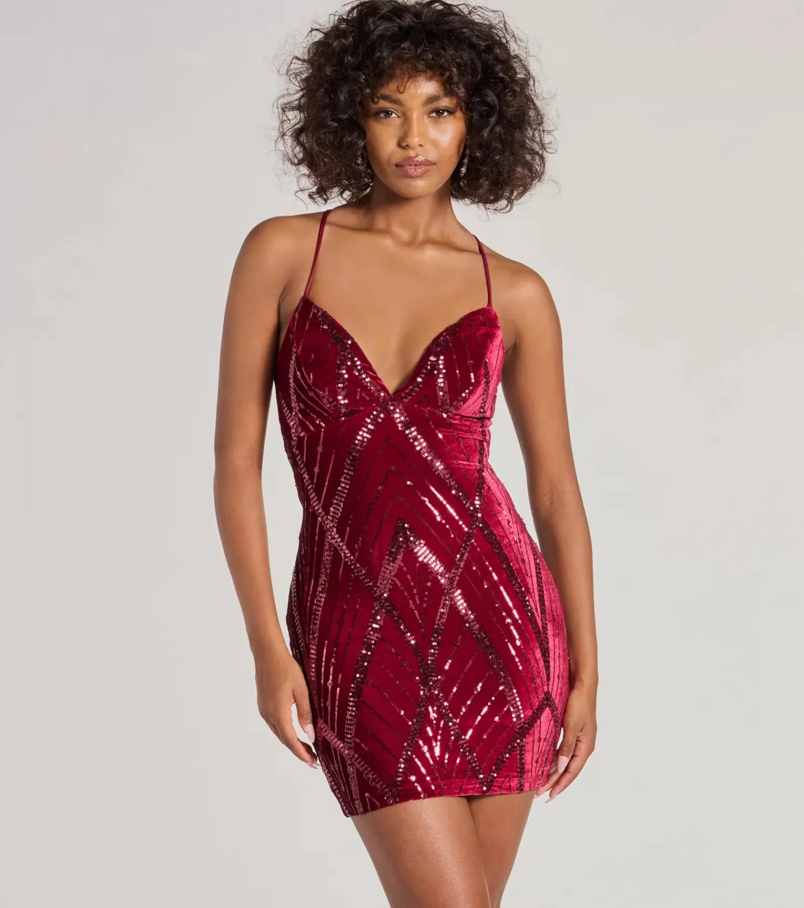 Windsor Sequin Nye Dresses | Nye Outfits*Heather Lace-Up Sequin Velvet Mini Dress