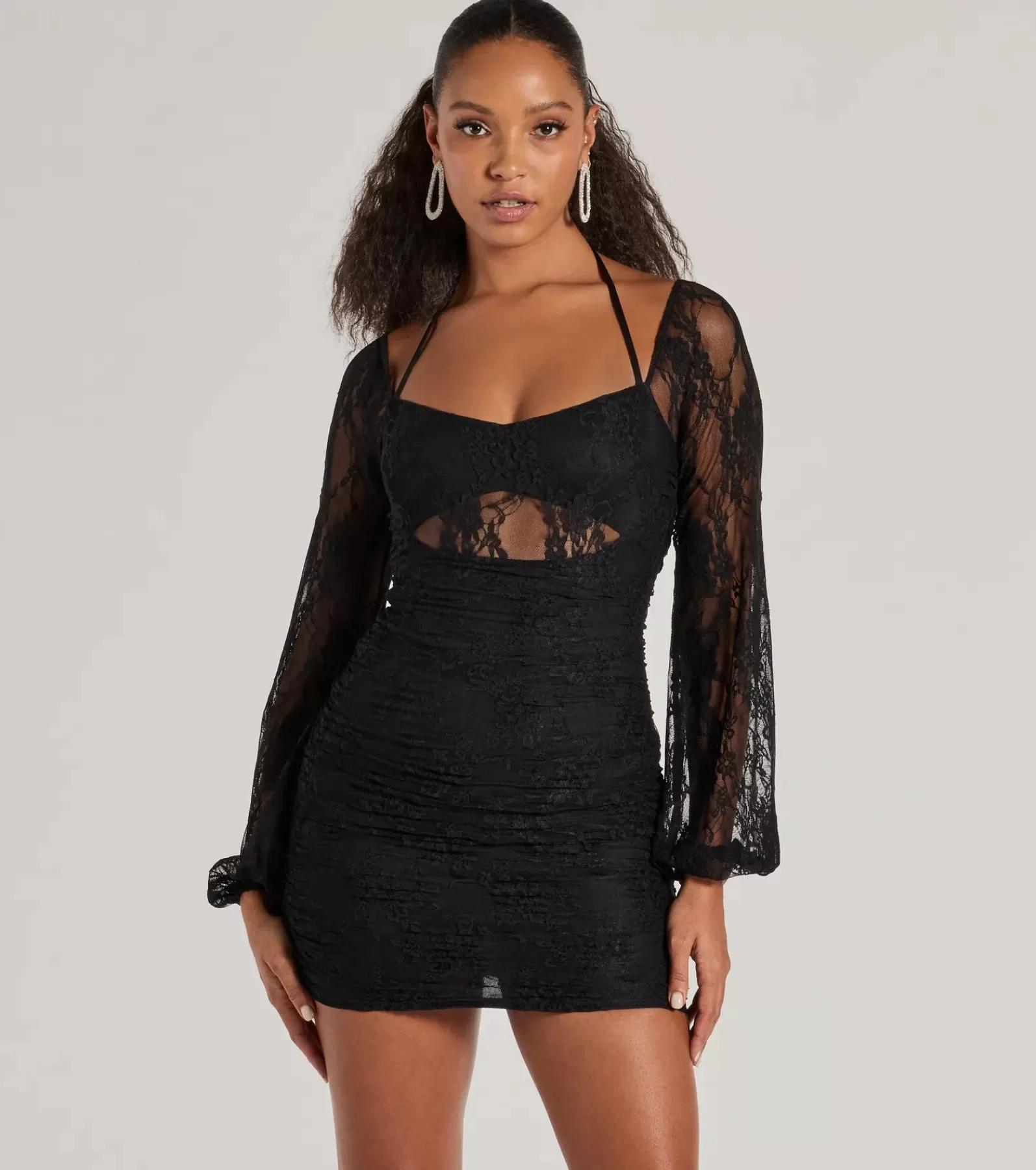 Windsor Bachelorette Dresses | Bachelorette Outfits*Here To Allure Sheer Lace Long Sleeve Mini Dress