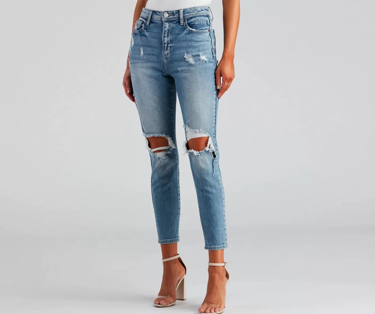 Windsor Jeans*High-Rise Distressed Mom Skinny Jeans