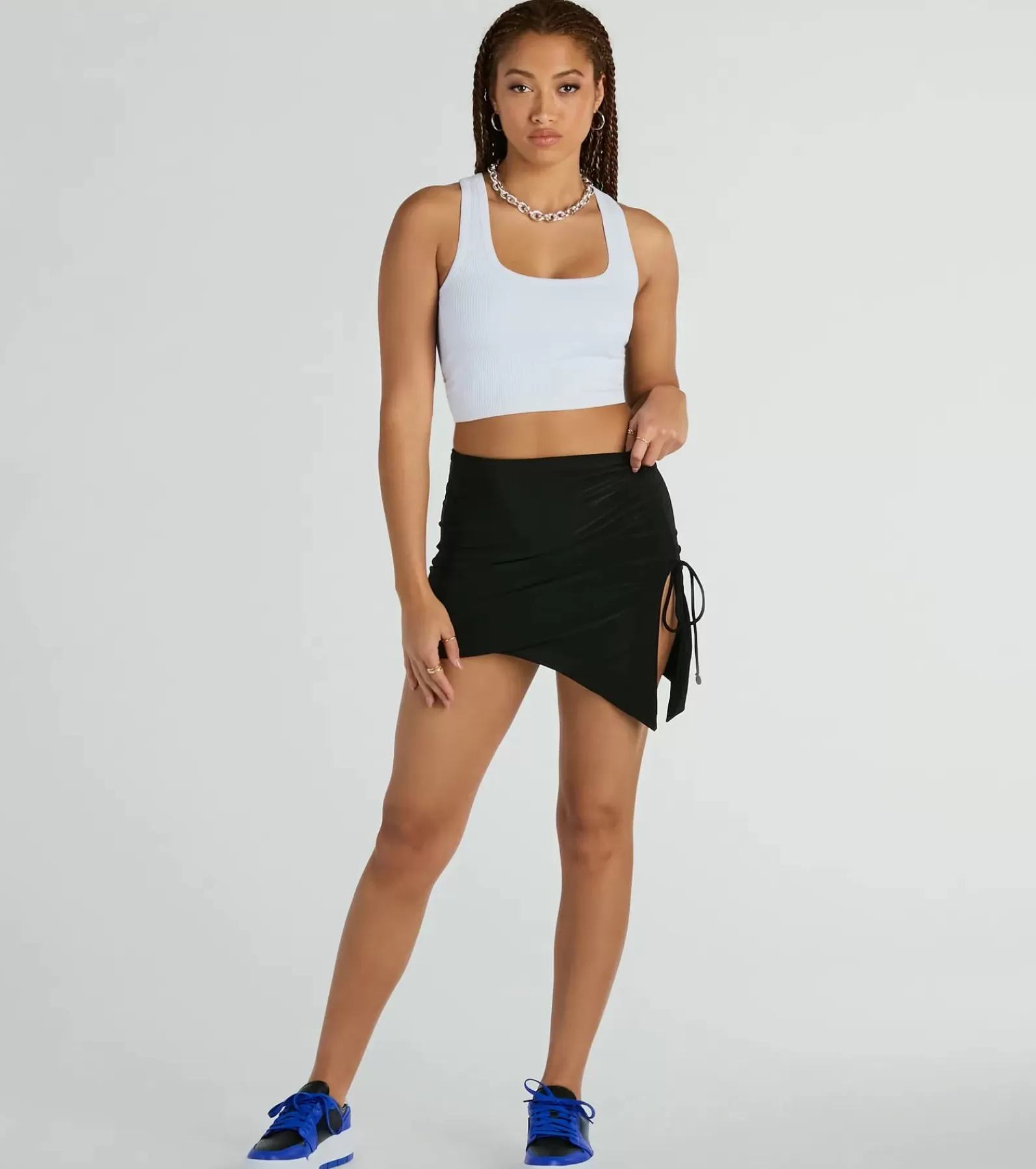 Windsor Black Skirts | Mini Skirts*Hold It Down Ruched Asymmetrical Mini Skirt