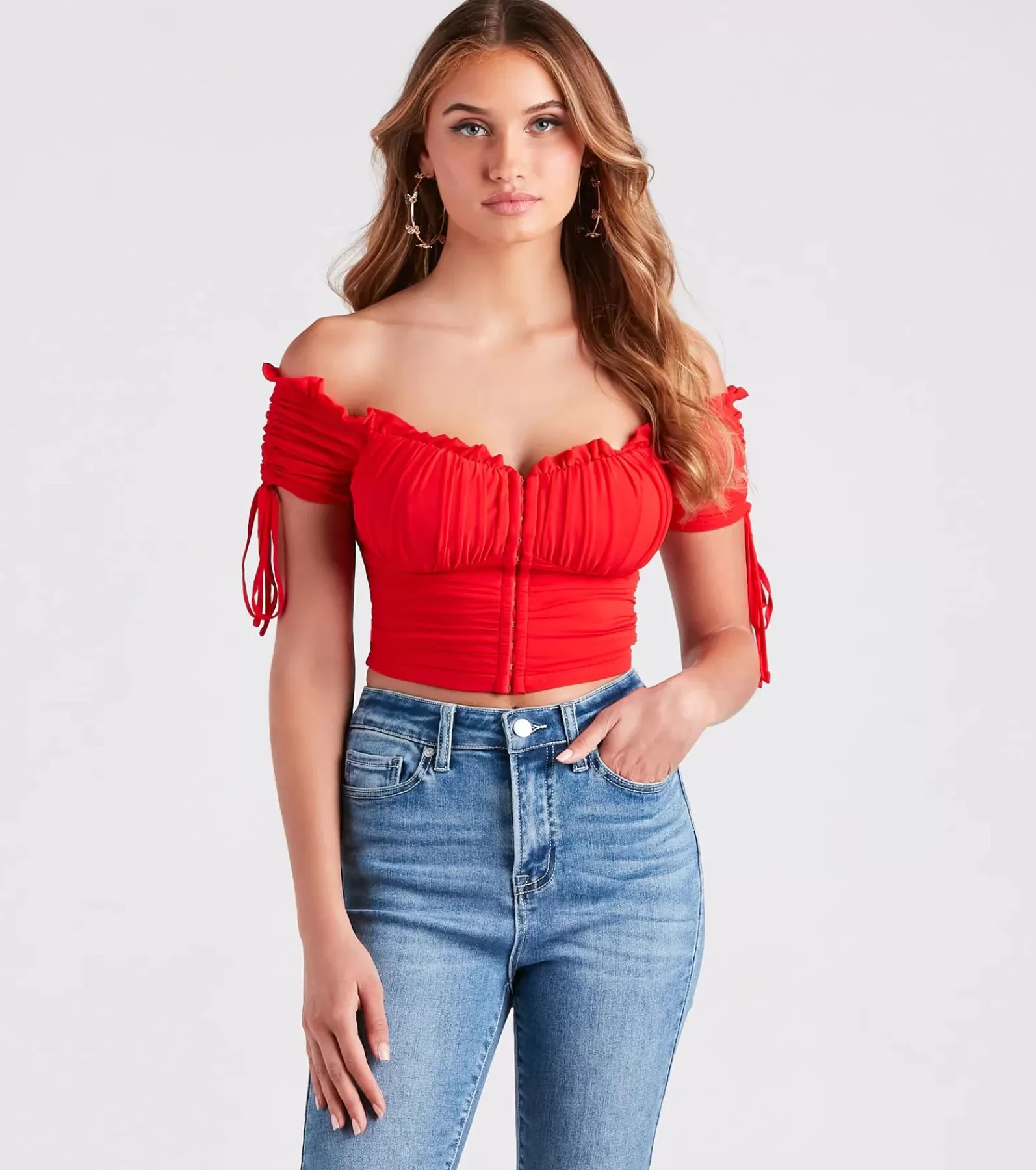 Windsor Off The Shoulder Tops | Short Sleeve Tops*Hooked In Ruched Crop Top