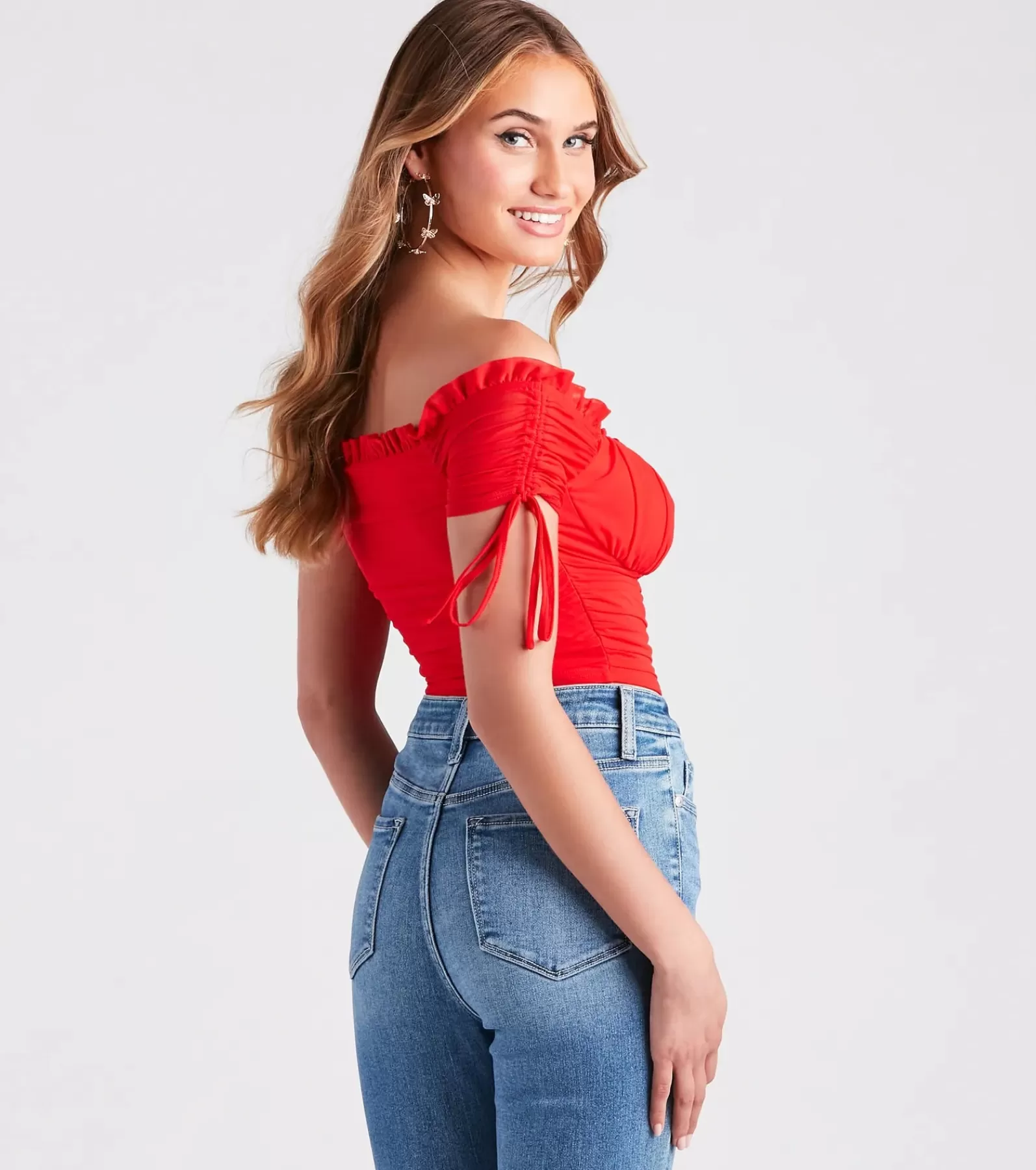 Windsor Off The Shoulder Tops | Short Sleeve Tops*Hooked In Ruched Crop Top