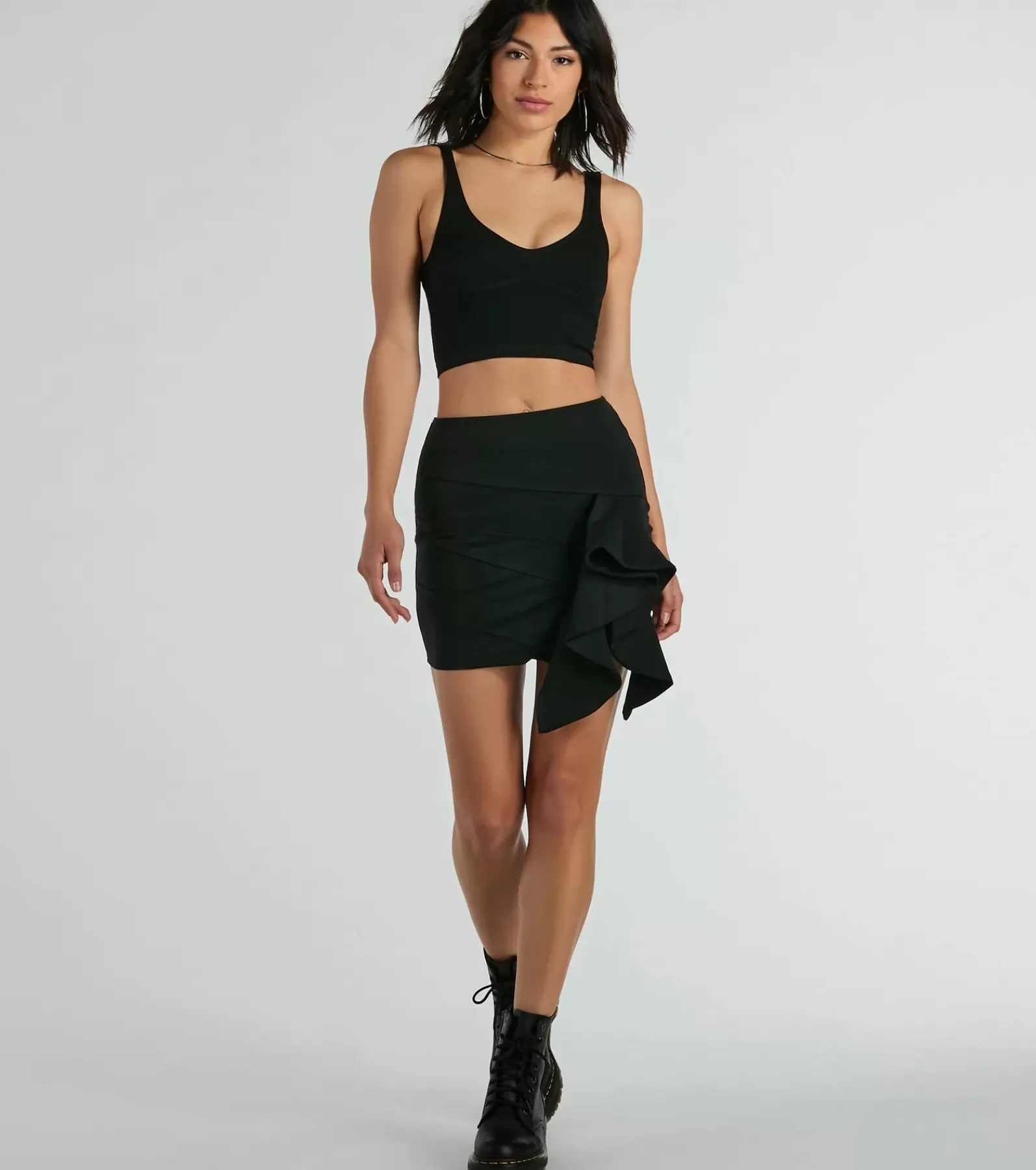 Windsor Black Skirts | Skirts & Skorts*Iconic Moves Ruffled Ponte Knit Mini Skirt