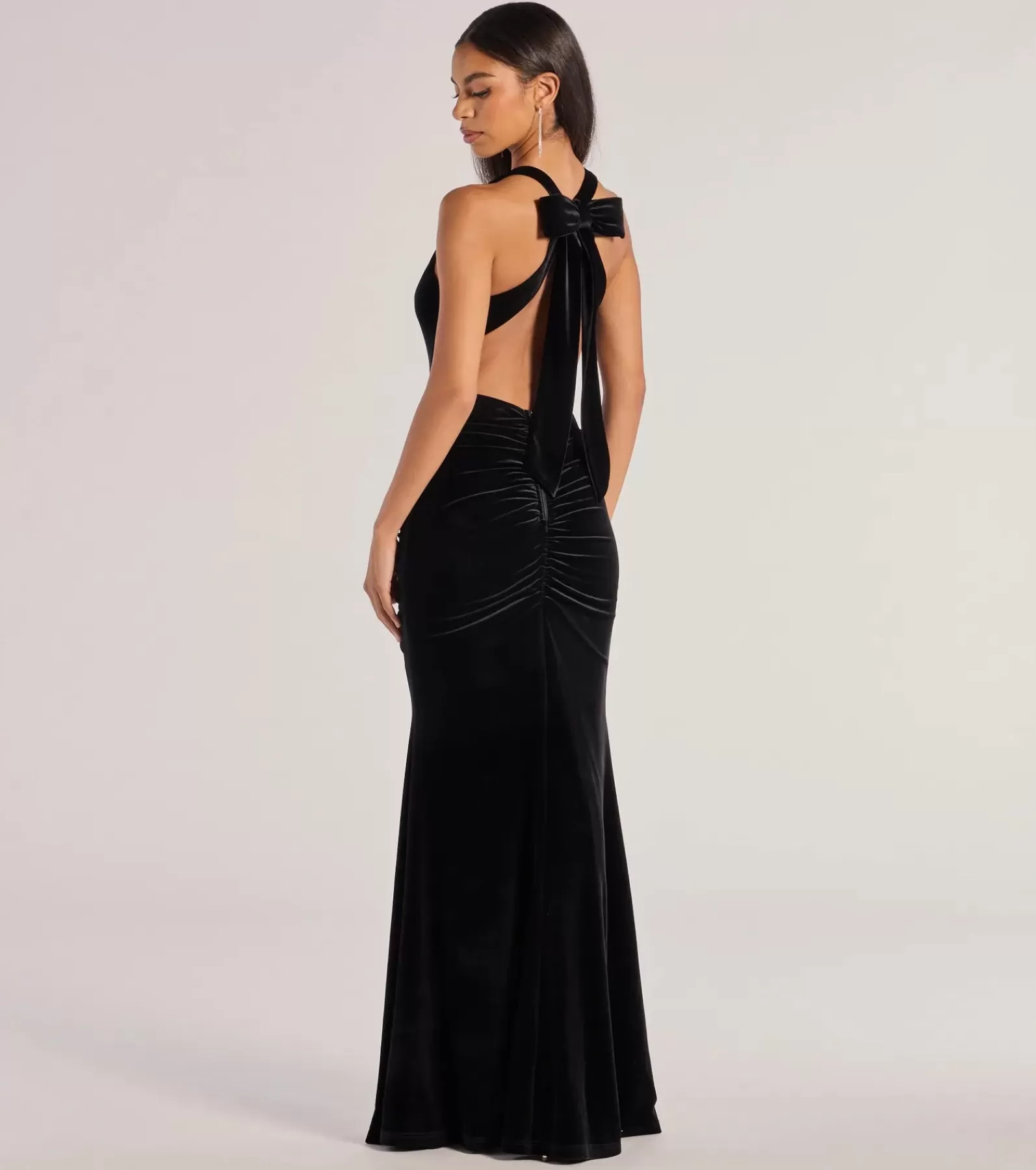 Windsor Velvet Holiday Dresses | Long Dresses*Ilse Velvet Bow Strap High Slit Mermaid Dress