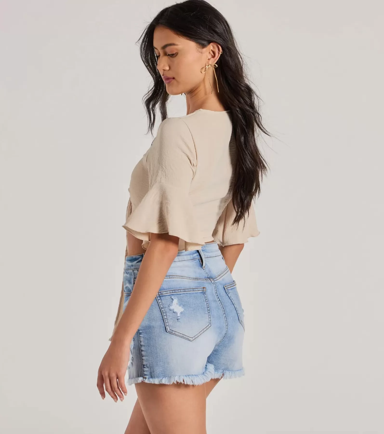 Windsor Tie Front Tops | Short Sleeve Tops*Infinite Possibilities Tie Front Crop Top