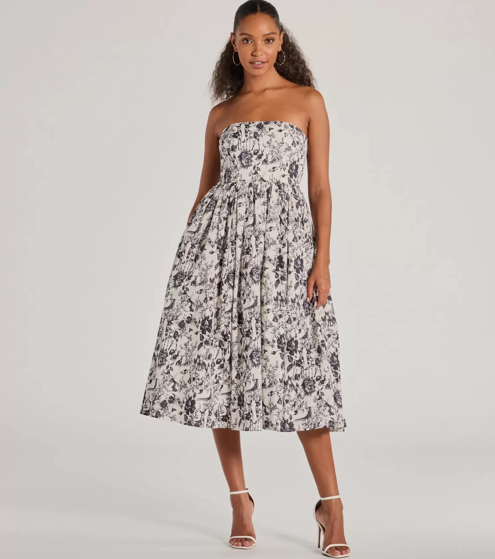 Windsor Sundresses*Into The Floral Forest Strapless A-Line Midi Dress