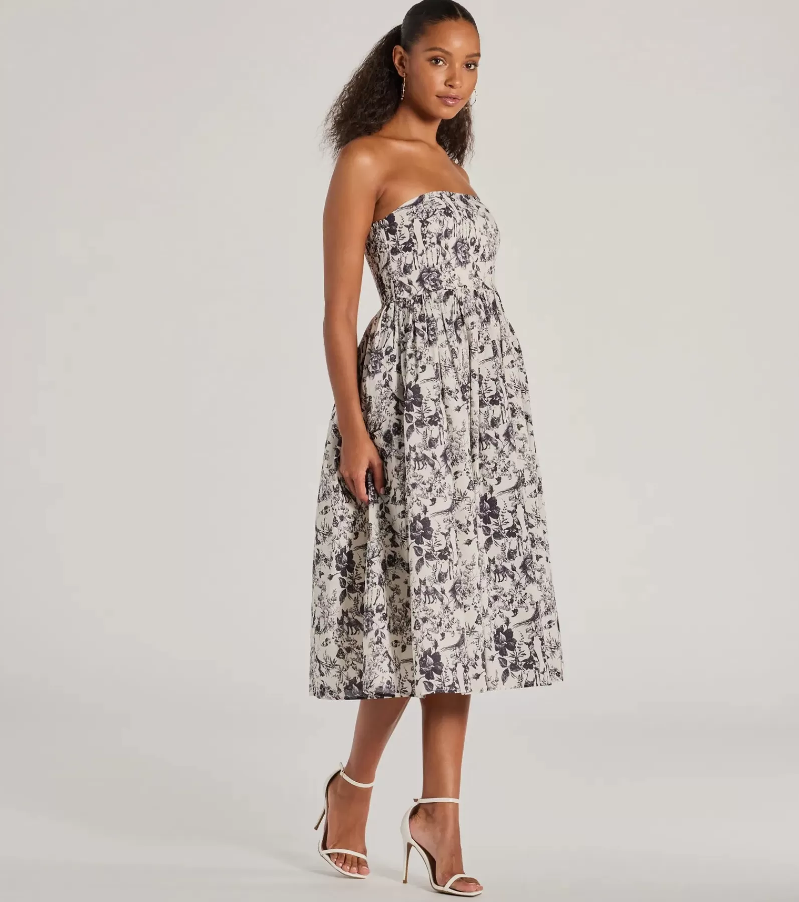 Windsor Sundresses*Into The Floral Forest Strapless A-Line Midi Dress